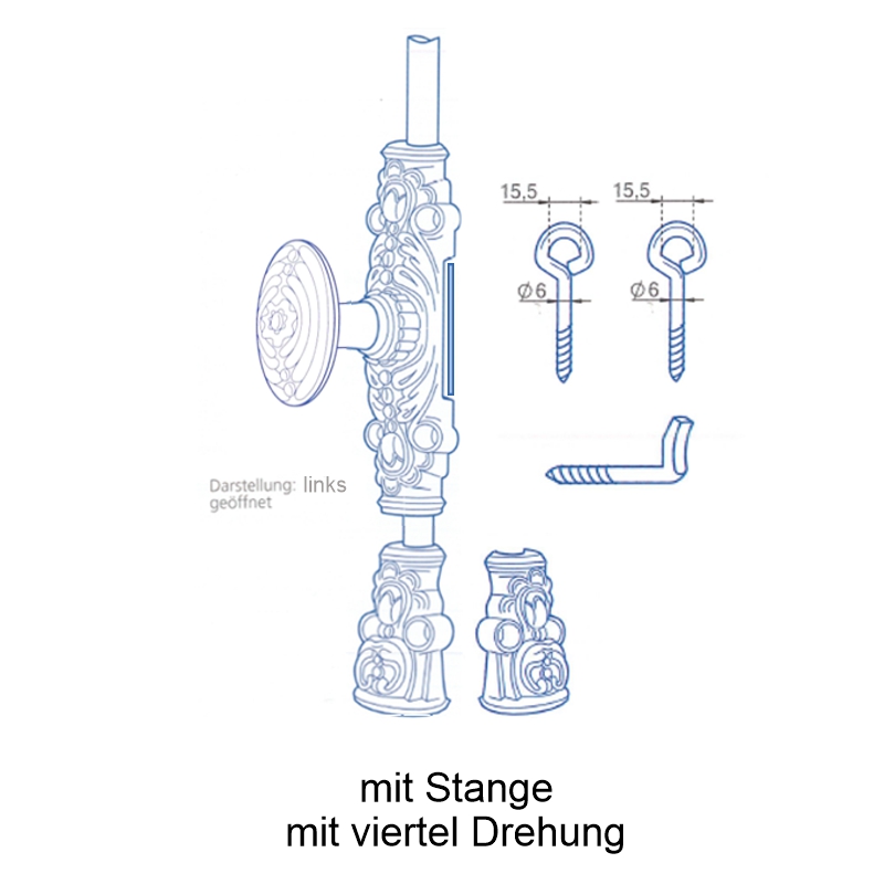Fensterschubstange mit Zunge, für linken Flügel, mit Zubehör und Stange Serie FS007 Bild1