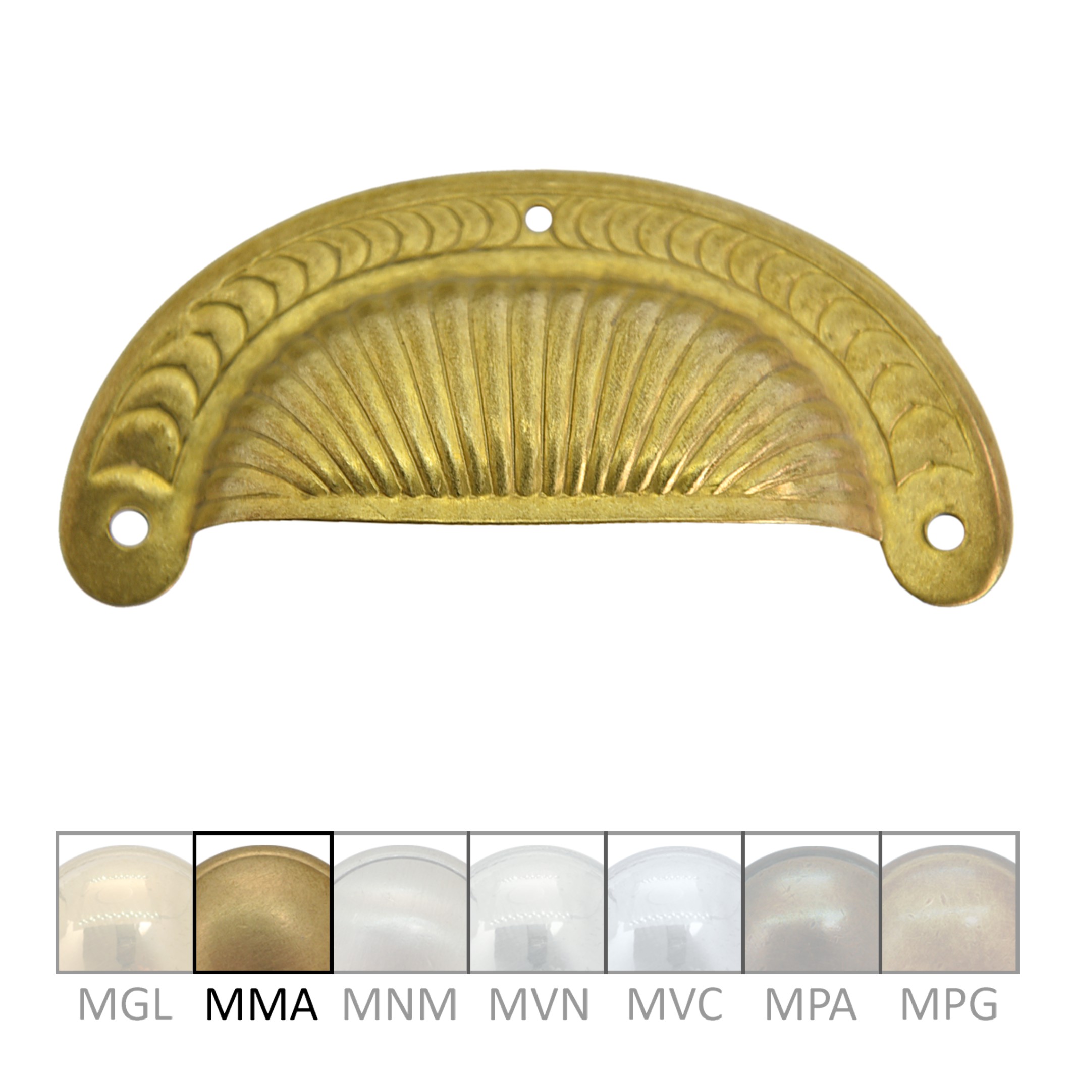 Muschelgriff gerillt mit umbördelter Kante in Messing MMA 100 x 18mm Serie JU021 Bild1