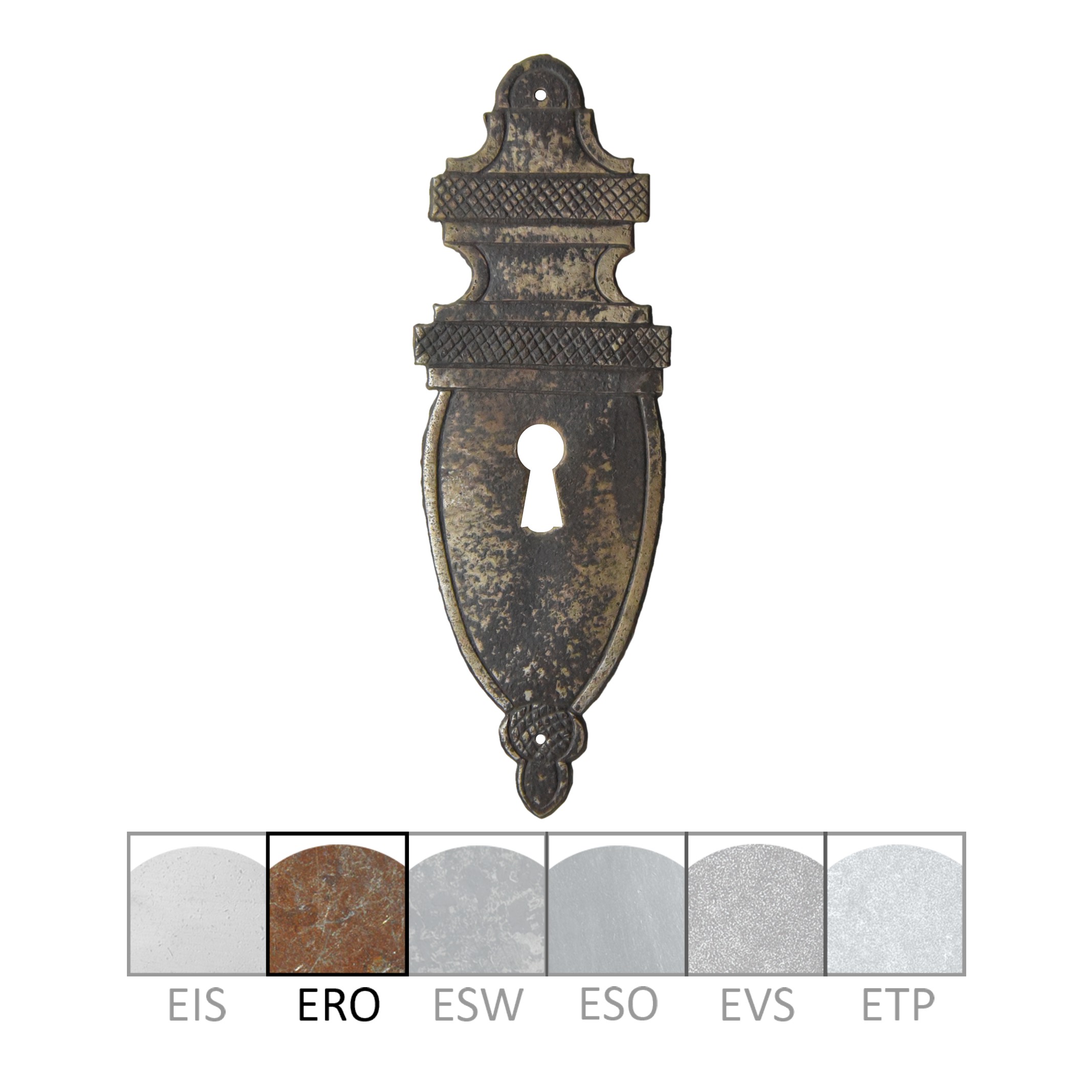 Klassizismus Möbelschild Eisen gerostet ERO 48x138mm mit Schlüsselloch Serie KL113 Bild1