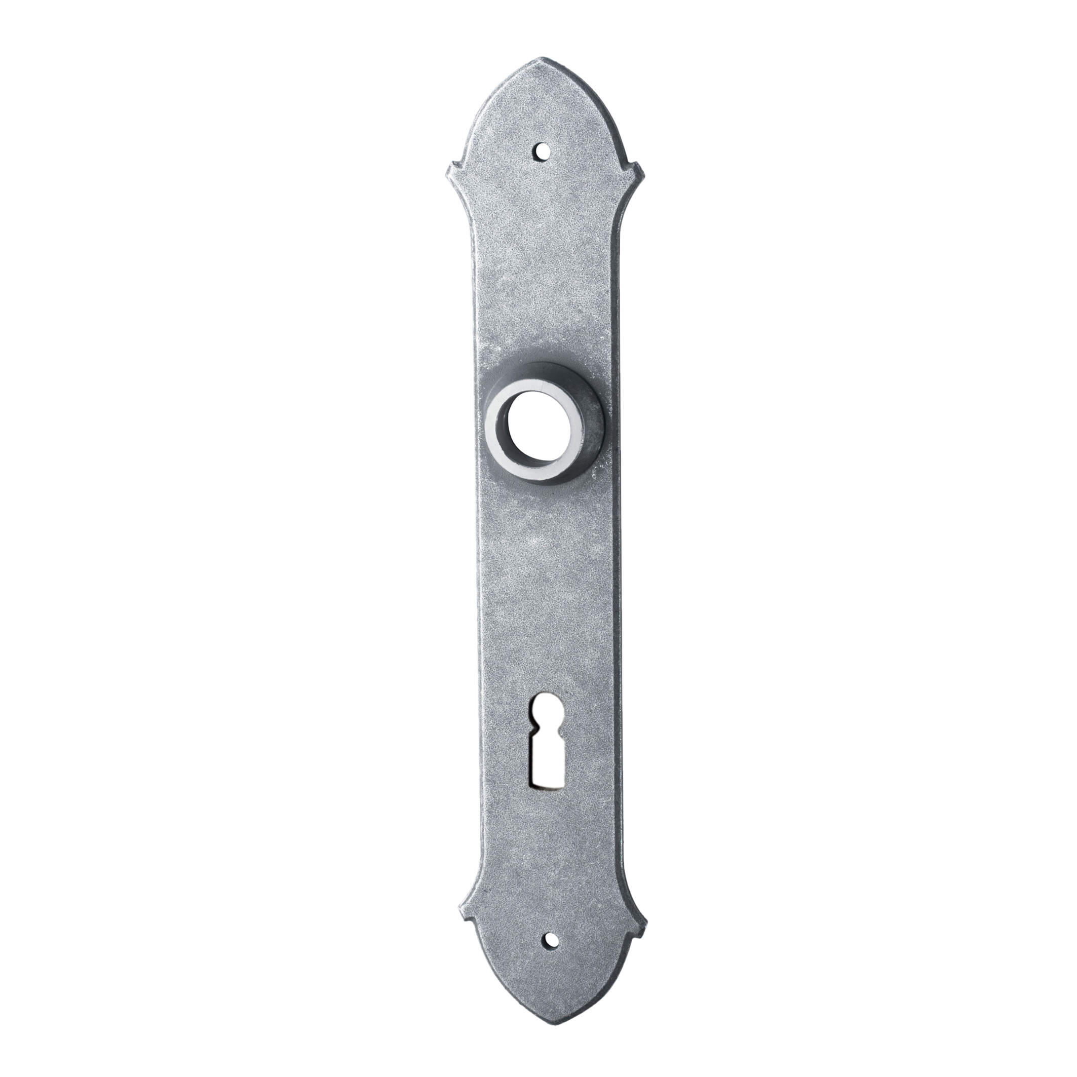 Zimmertürschild Dist. 72 mm BB, Eisen thermopatiniert ® L x B