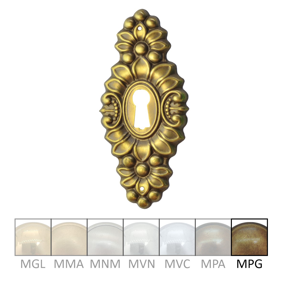 Klassizismus Möbelschild geprägt Messing MPG 35x85mm mit Schlüsselloch Serie KL079 Bild1