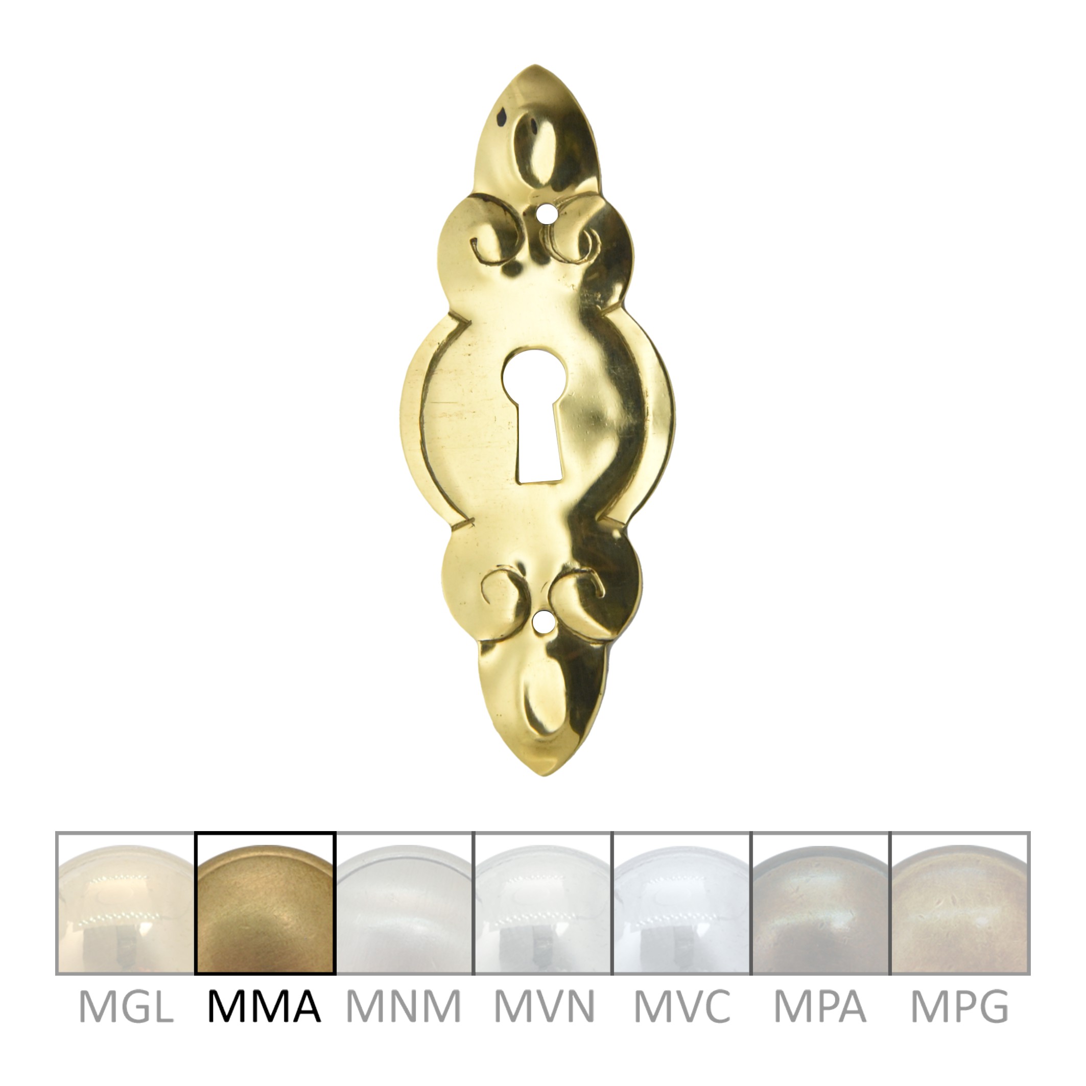 Barock Schlüsselschild 36 x 90mm mit Schlüsselloch, Messing MMA Serie BA024 Bild1