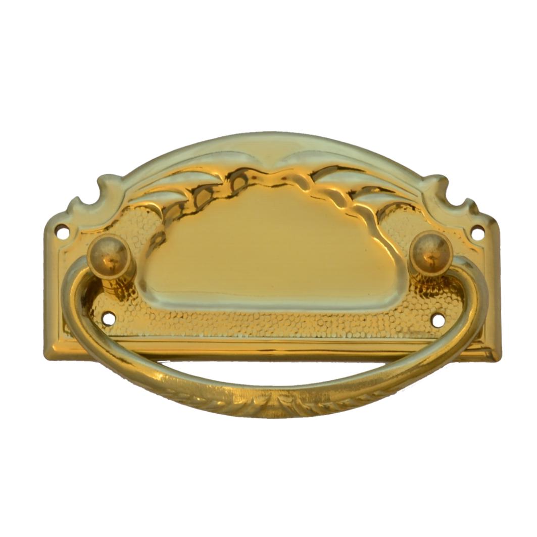 Jugendstil Möbelschild geprägt Messing MGL 84 x 40mm mit Griff Serie JU016 Bild1
