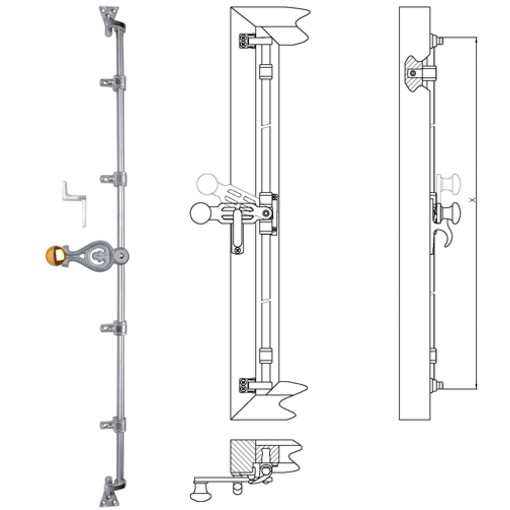 Schweriner Fensterdrehstange 1flg auswärts 1300mm, re Messing MGL Serie FD007 Bild1
