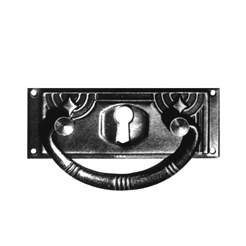 Jugendstil Möbelschild geprägt Messing MVN 72 x 30mm mit Griff und Schlüsselloch Serie JU027 Bild1