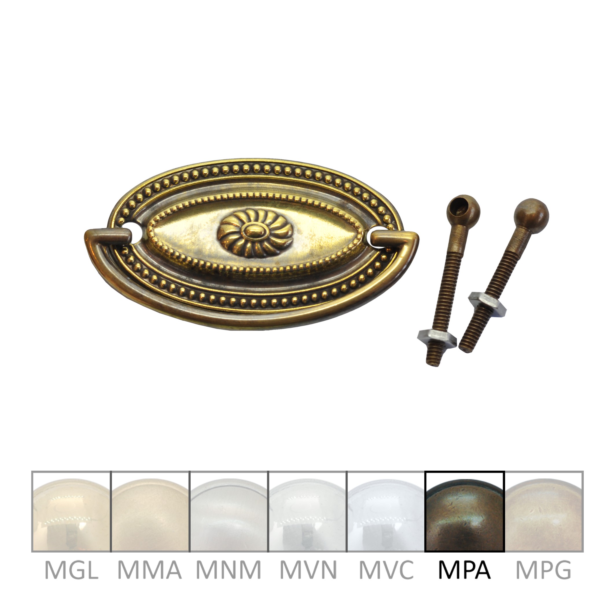 Klassizismus Möbelschild geprägt Messing MPA 67x36mm mit Griff Serie KL082 Bild1