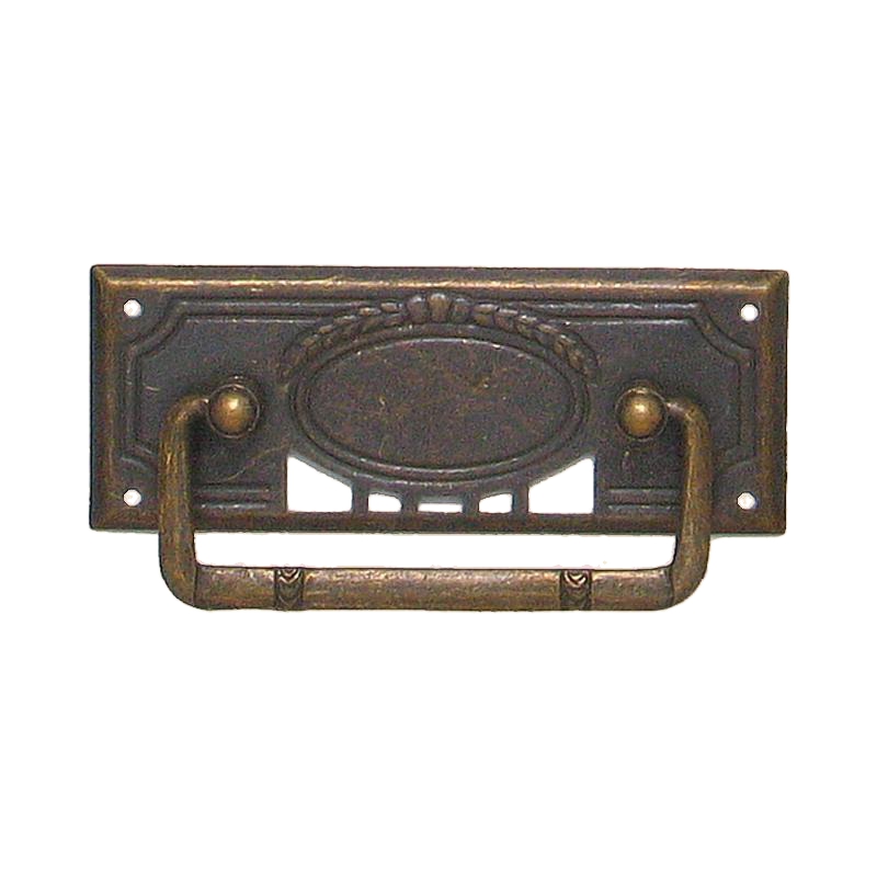 Jugendstil Möbelschild geprägt Messing MPA 85 x 33mm mit Griff Serie JU006 Bild1