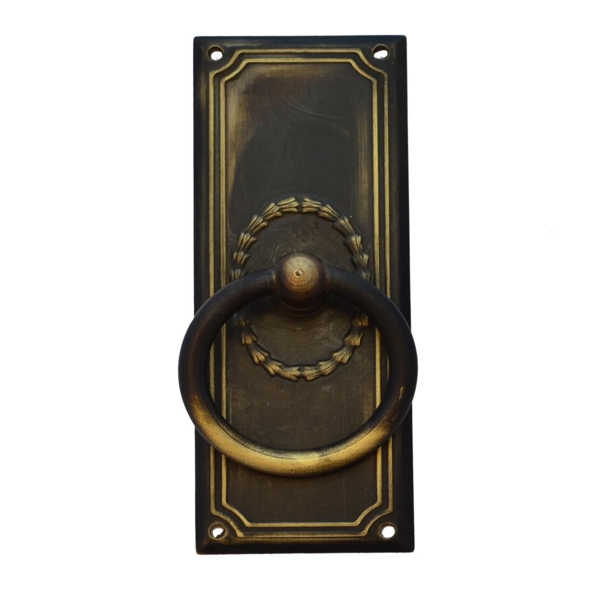 Jugendstil Möbelschild geprägt - Messing patiniert - 38 x 100 mm der Serie JU003 Bild1 Jugendstil Möbelschild geprägt Messing MPA 38 x 100mm mit Griff Serie JU003 Bild1