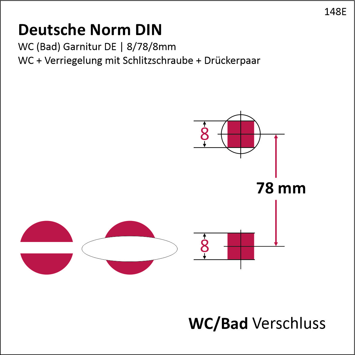 Badezimmertürgarnitur WC. Dist. 78 in Eisen. LxB Badezimmertürgarnitur in Eisen Schwarz gebrannt & gewachst WC 78 mit TD084 Serie TG543 Bild2