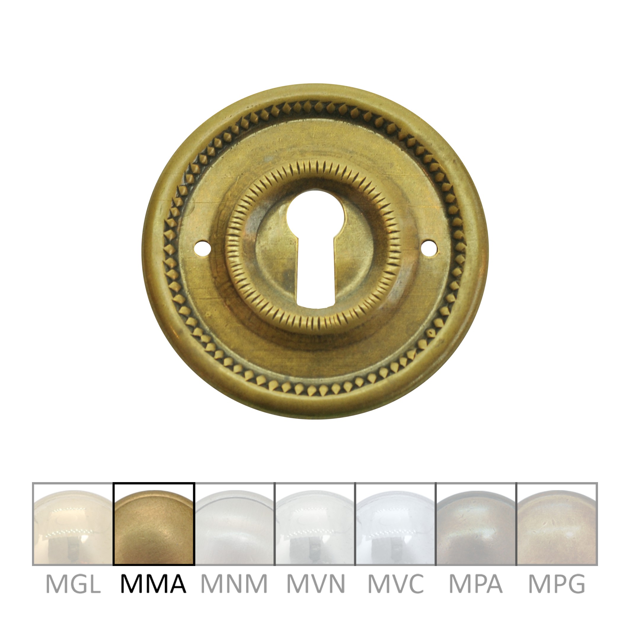 Klassizismus Möbelschild geprägt Messing MMA D50mm Schlüsselloch Serie KL087 Bild1