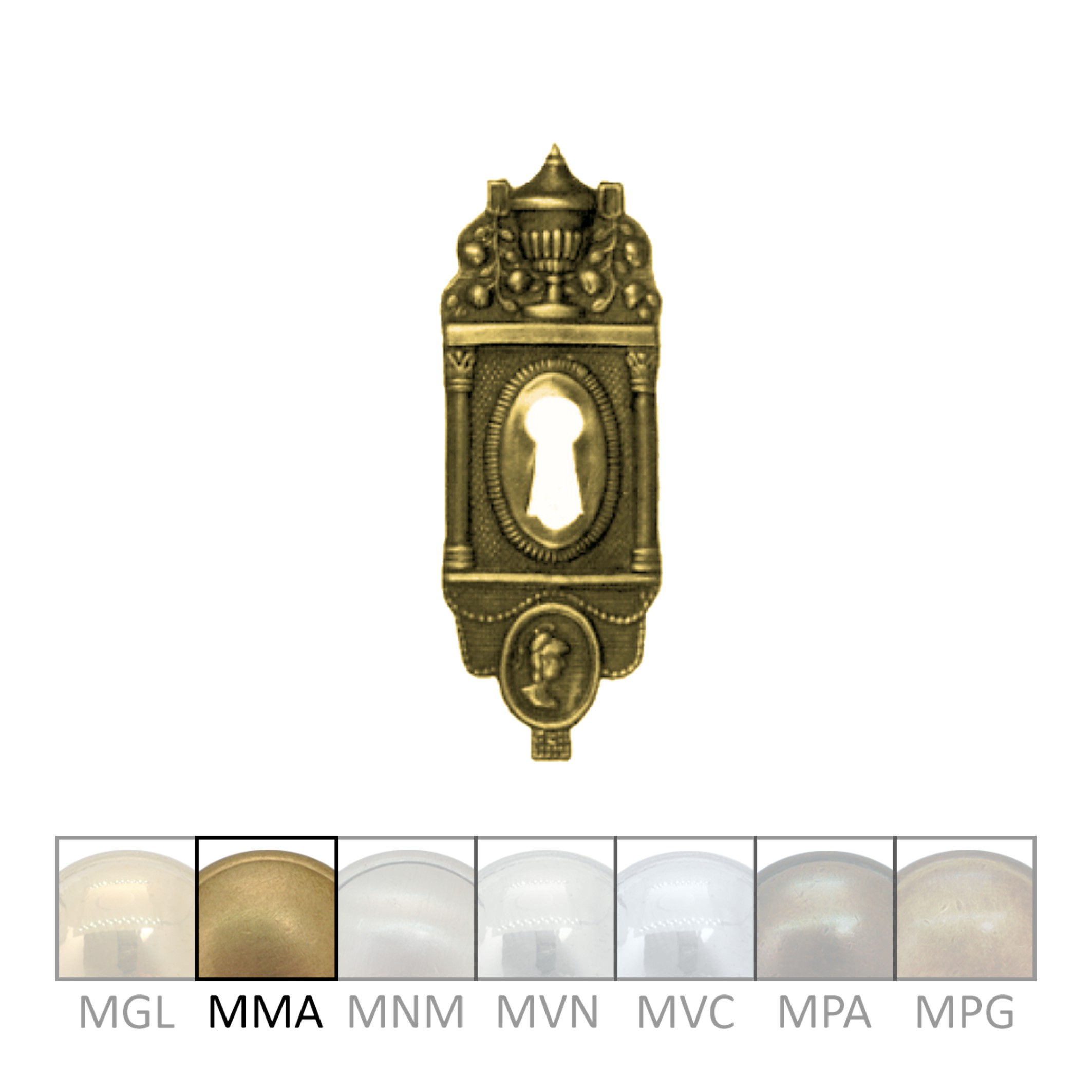 Möbelschild in Messing mit versch. Oberflächen erhältlich. 37x105 mm Bild1 Klassizismus Möbelschild geprägt Messing MMA 37x105mm mit Schlüsselloch Serie KL051 Bild1
