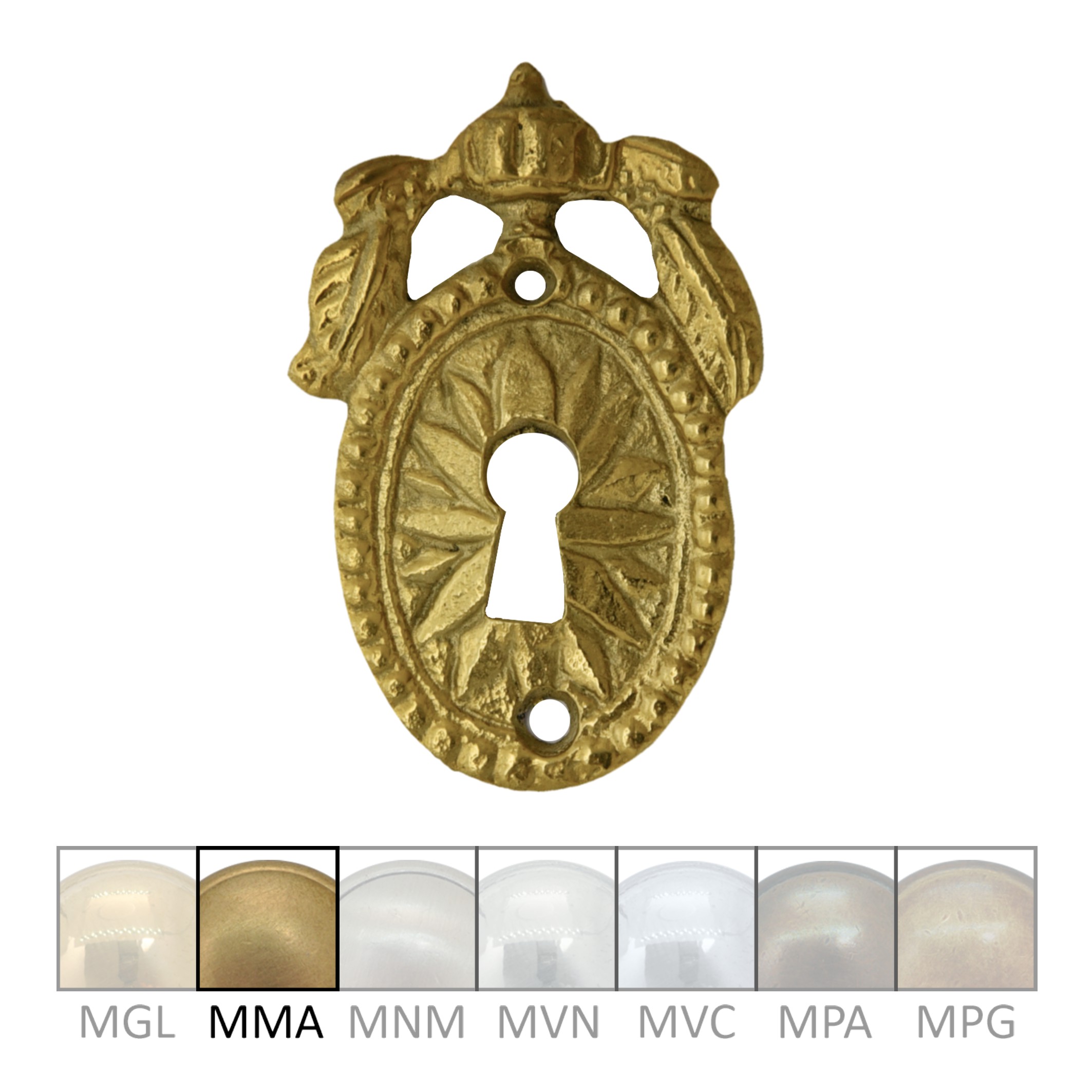 Klassizismus Möbelschild geprägt Messing MMA 41x64mm mit Schlüsselloch Serie KL158 Bild1