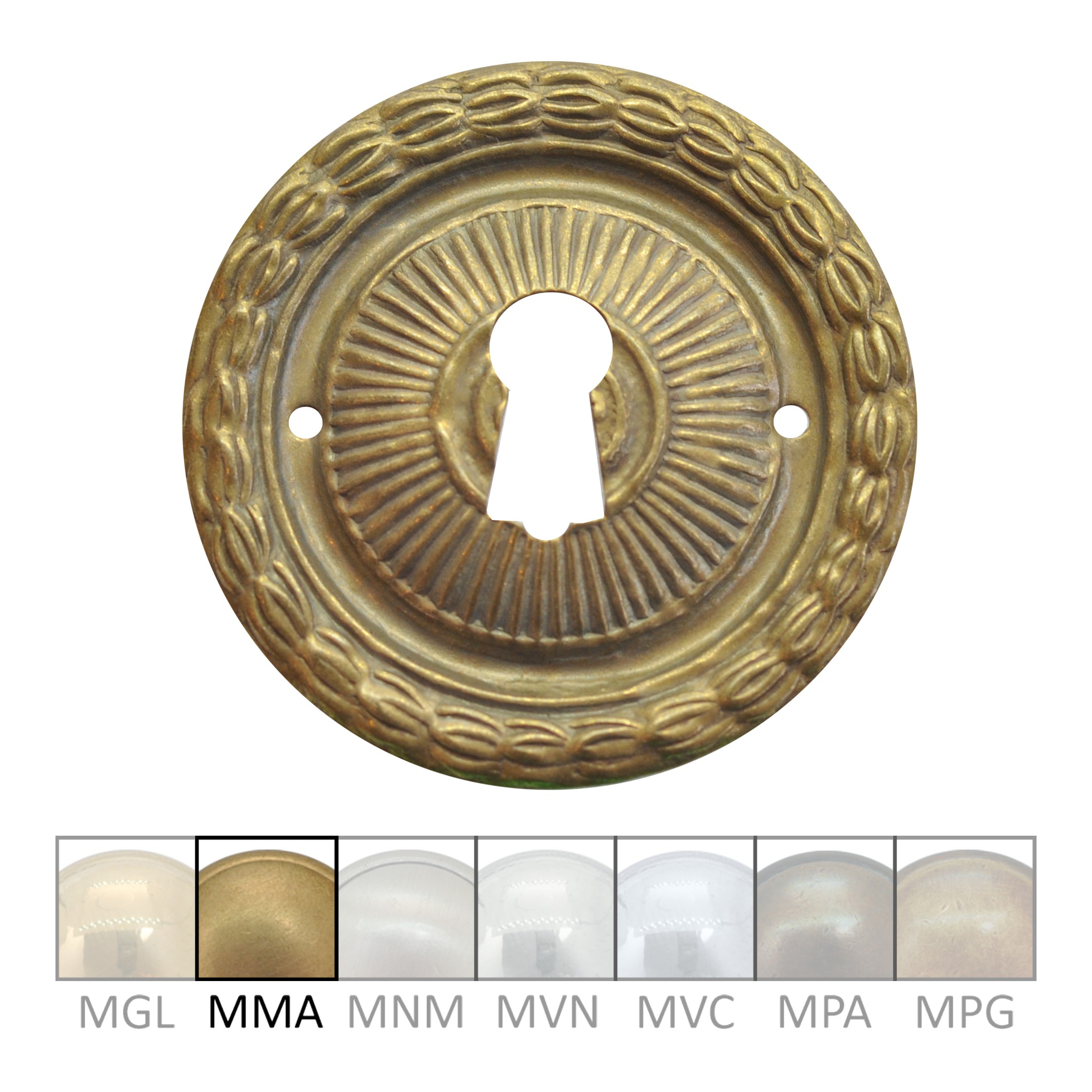 Klassizismus Möbelschild geprägt Messing MMA D55mm Schlüsselloch Serie KL088 Bild1