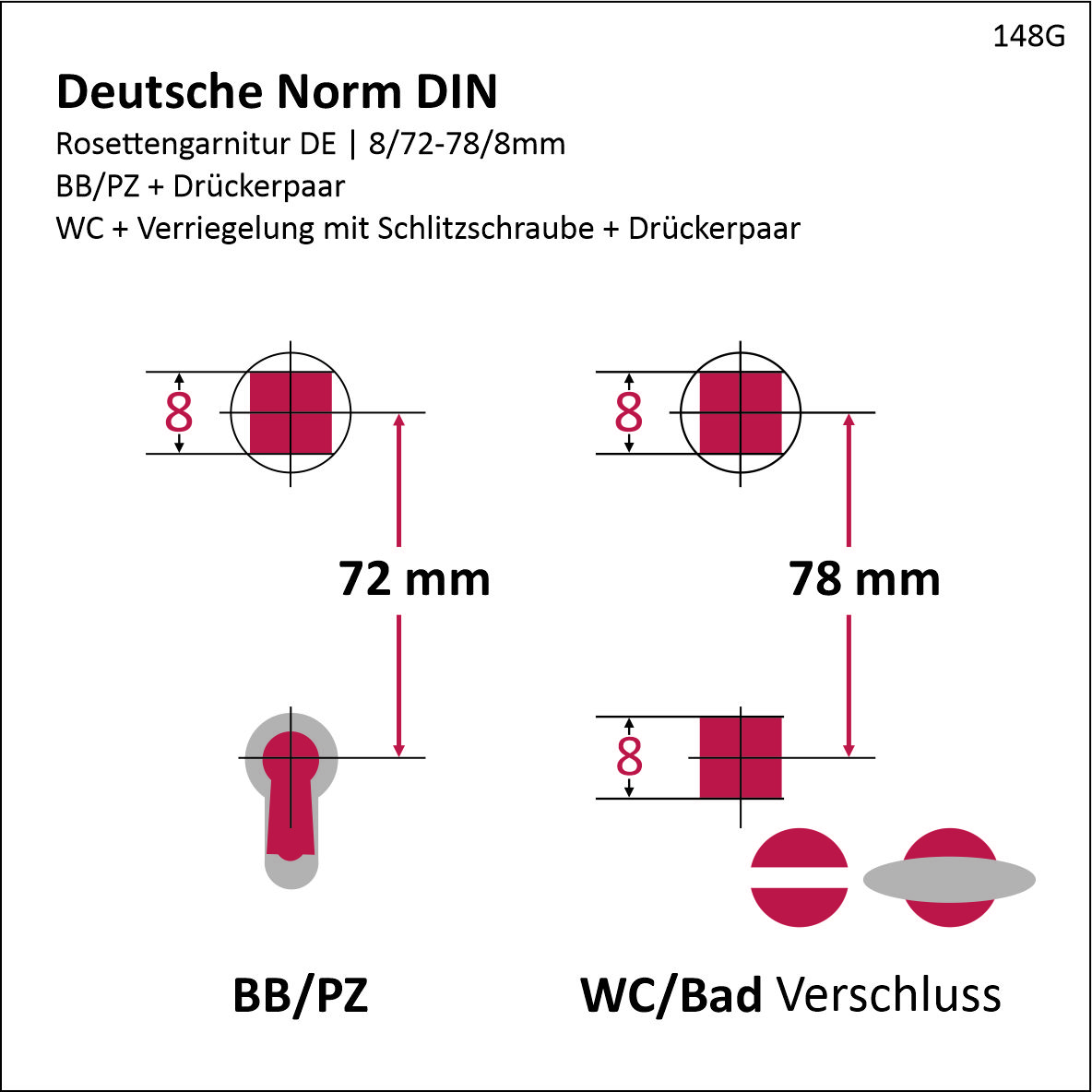 Rosettengarnitur in Eisen thermopatiniert ® (BB), TD054 Serie TG530 Bild2 Rosettengarnitur in Schmiedeeisen thermopatiniert ® BB mit TD054 Serie TG530 Bild2