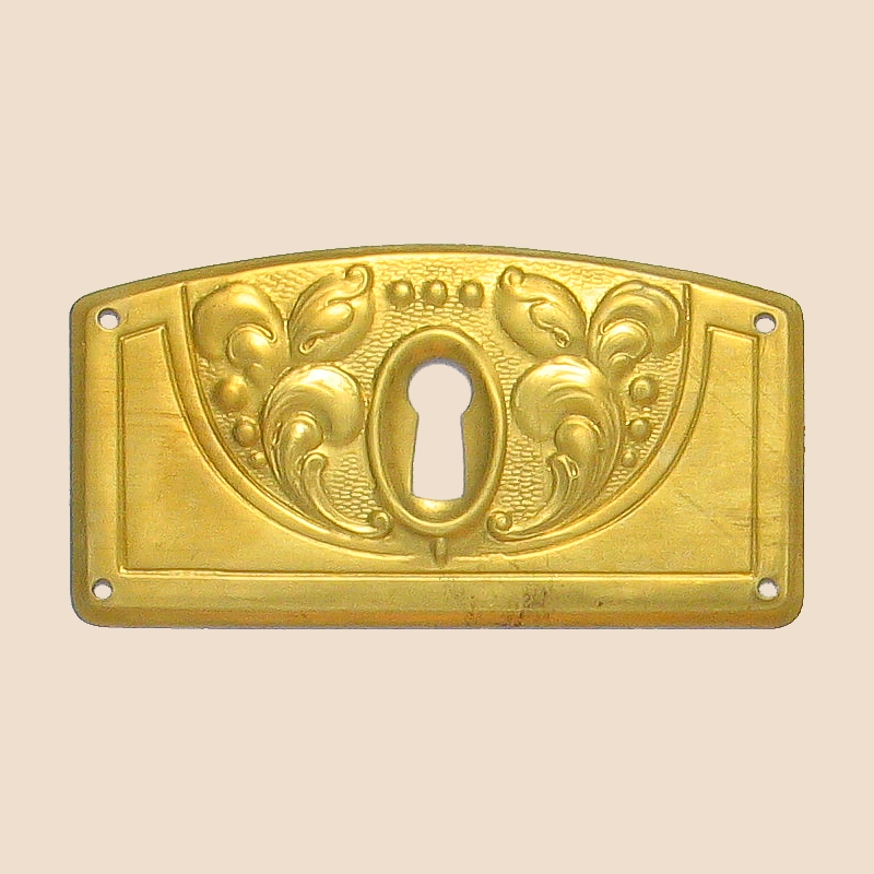 Jugendstil Möbelschild geprägt Messing MPA 90 x 47mm mit Schlüsselloch Serie JU015 Bild1