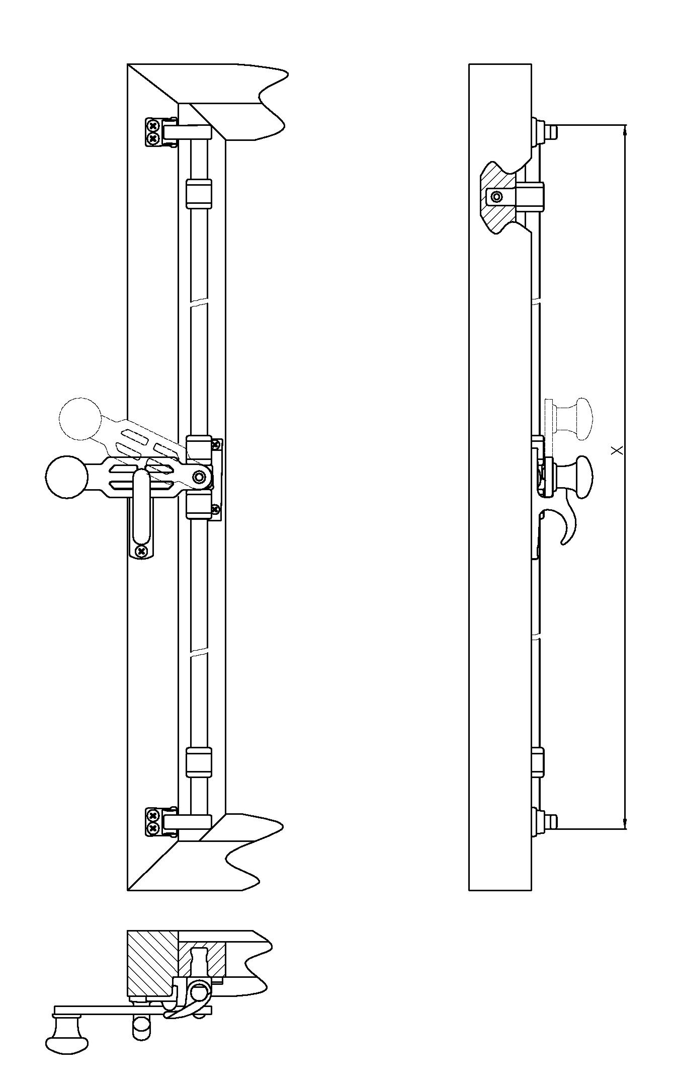 Osnabrücker Fensterdrehstange 1flg auswärts 1300mm, re Messing MGL Serie FD001 Bild2