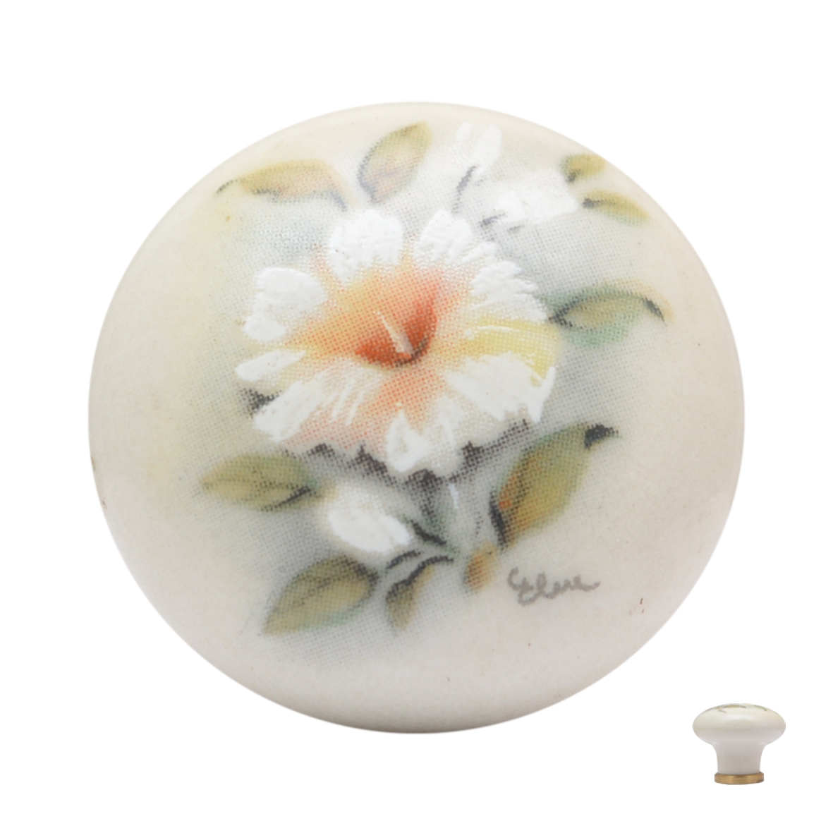 Porzellanknopf Hibiskusblüte altweiß D 31mm Serie KN217 Bild1