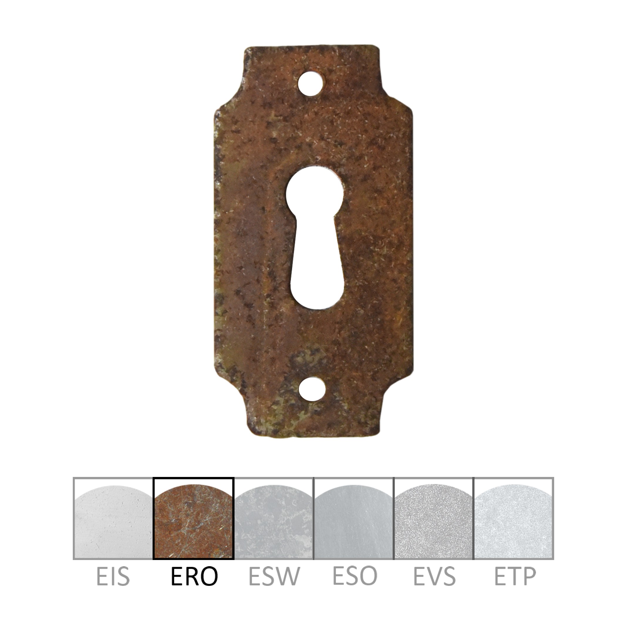 Klassizismus Möbelschild Eisen gerostet ERO 32x62mm mit Schlüsselloch Serie KL116 Bild1