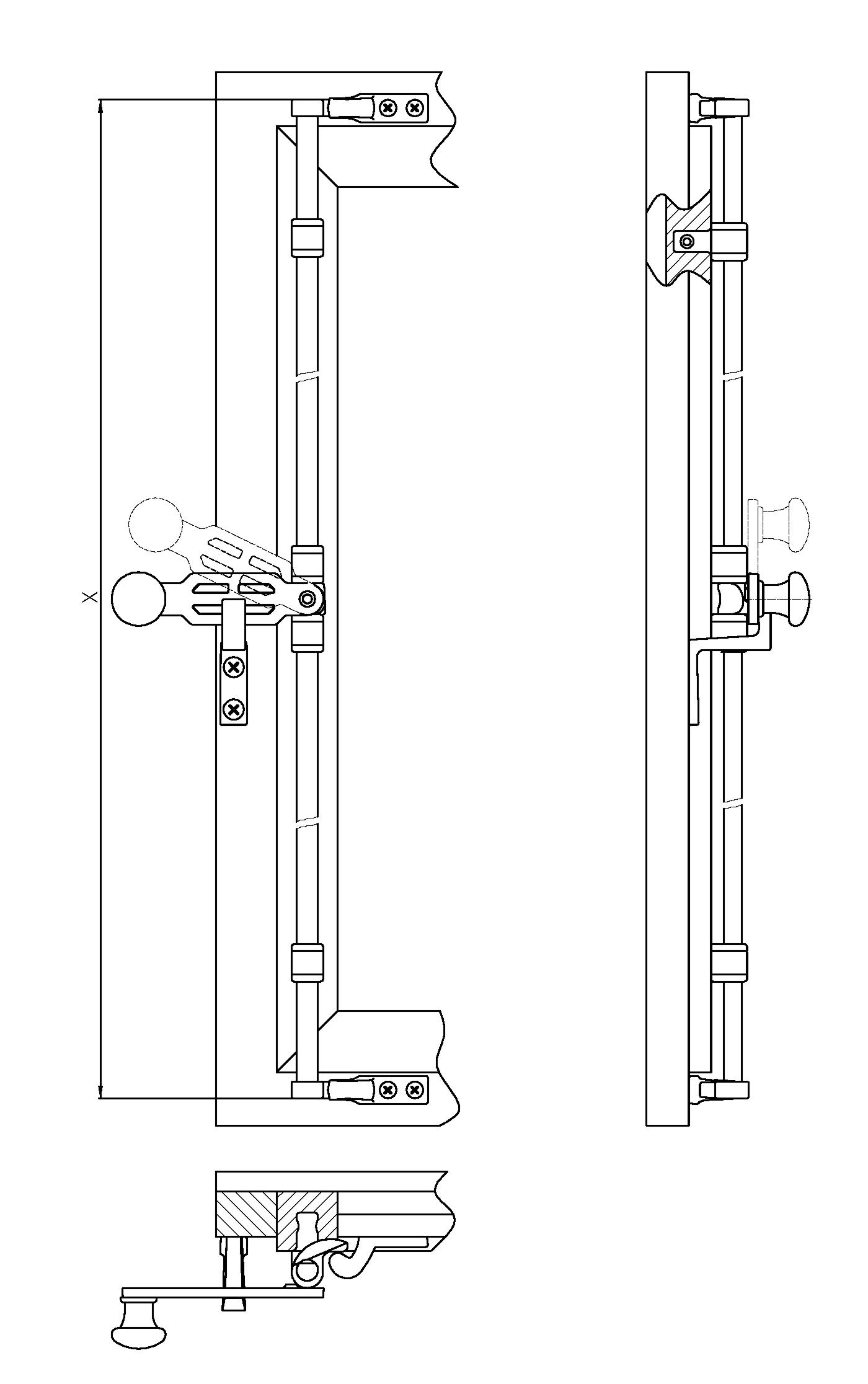 Osnabrücker Fensterdrehstange 1flg einwärts 1300mm, li Messing MNI Serie FD001 Bild2