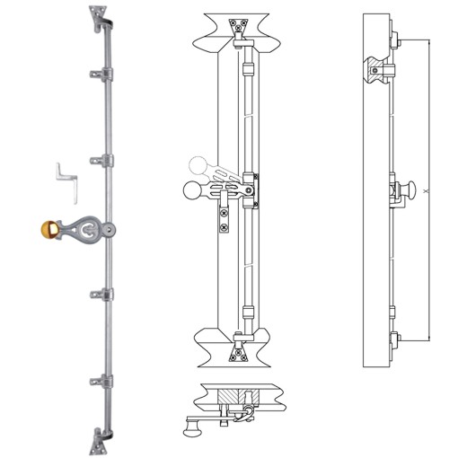 Schweriner Fensterdrehstange 2flg auswärts 1000mm, re Messing MGL Serie FD007 Bild1