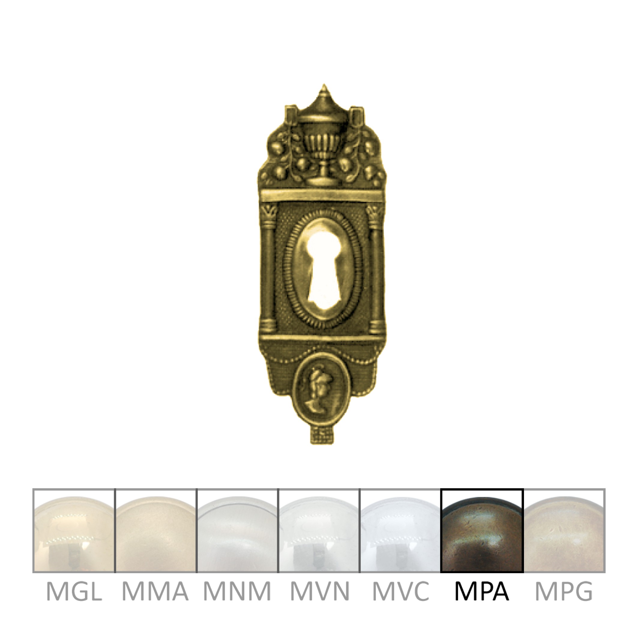 Klassizismus Möbelschild geprägt Messing MPA 37x105mm mit Schlüsselloch Serie KL051 Bild1