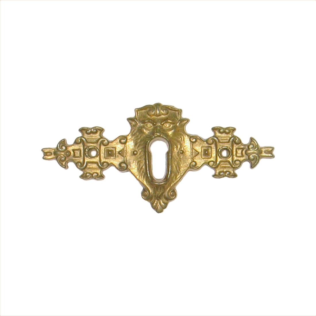 Historismus Möbelschild gegossen - Messing matt - 88 x 42 mm der Serie HI003 Bild1 Historismus Möbelschild gegossen Messing MMA 88 x 42mm mit Schlüsselloch Serie HI003 Bild1