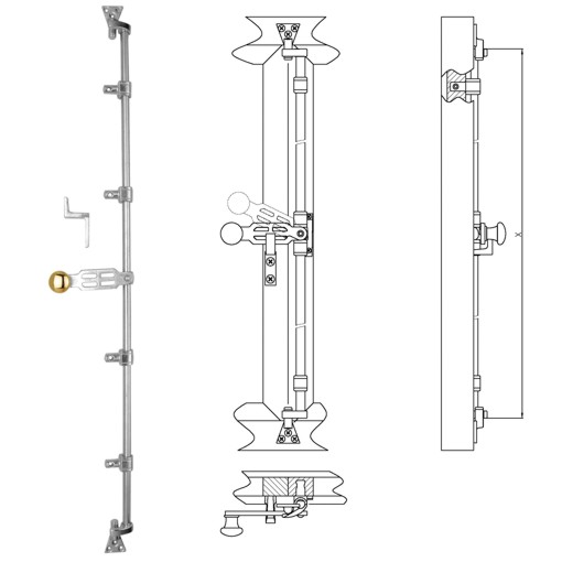 Osnabrücker Fensterdrehstange 2flg auswärts 1300mm, re Messing MGL Serie FD001 Bild1
