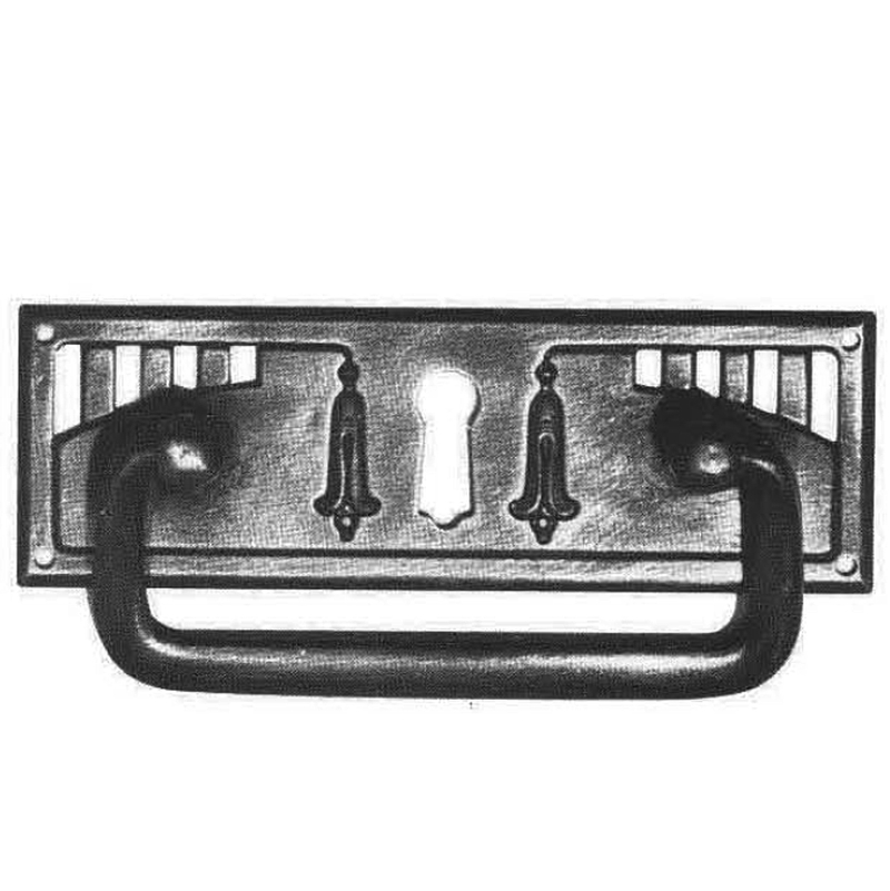 Jugendstil Möbelschild geprägt Messing MMA 100 x 34mm mit Griff und Schlüsselloch Serie JU026 Bild1