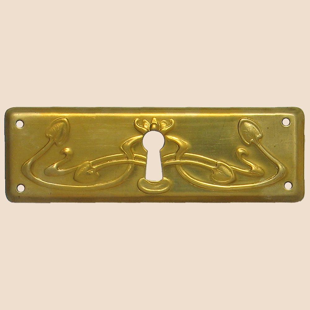 Jugendstil Möbelschild geprägt Messing MPG 95 x 30mm mit Schlüsselloch Serie JU012 Bild1