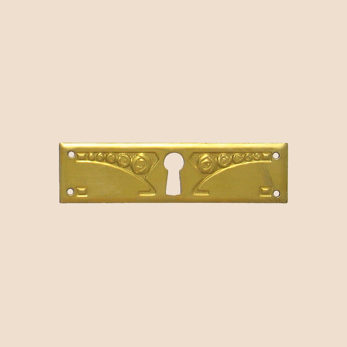 Jugendstil Möbelschild geprägt Messing MMA 80 x 20mm mit Schlüsselloch Serie JU011 Bild1