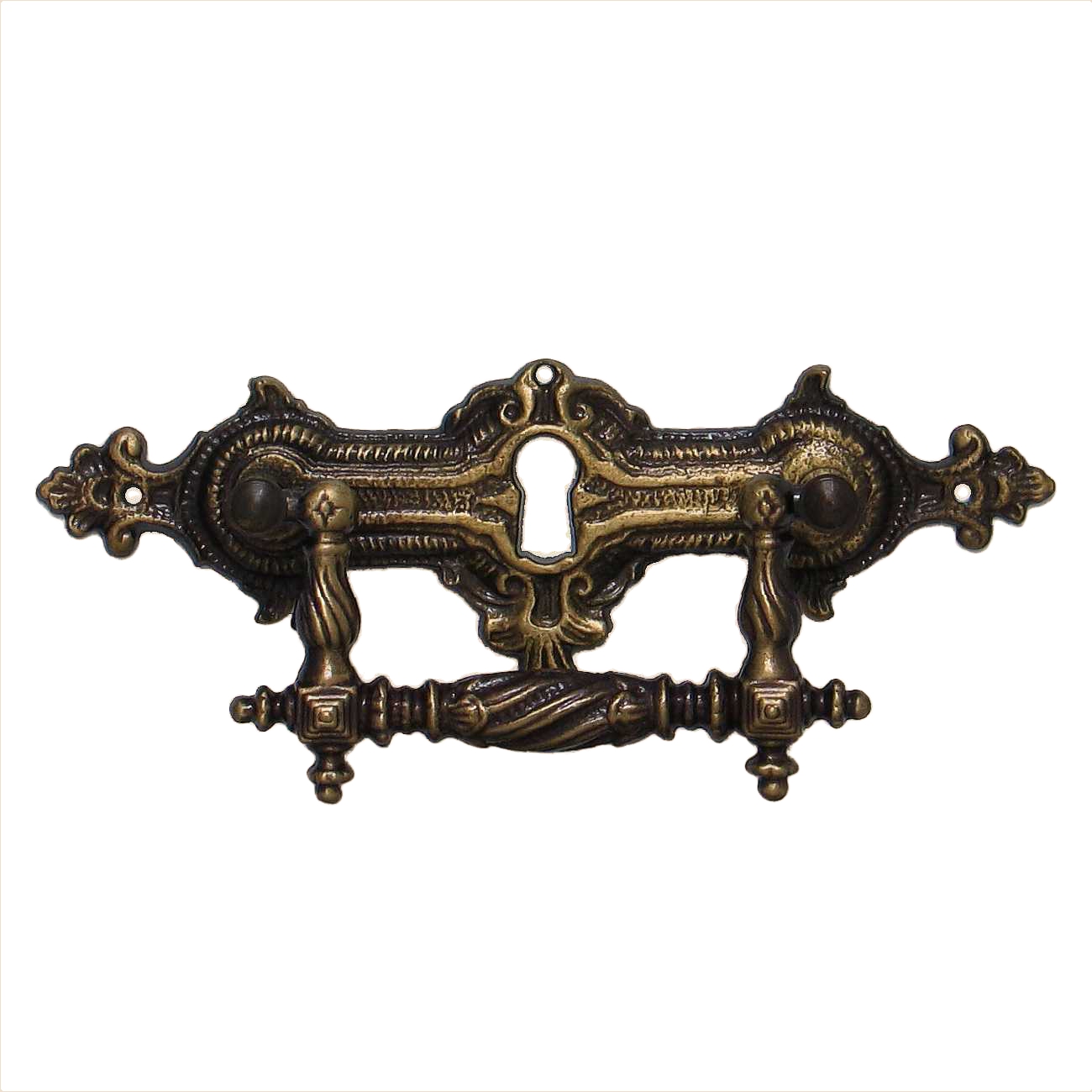 Historismus Möbelschild gegossen Messing MPG 121 x 45mm mit Griff und Schlüsselloch Serie HI007 Bild1