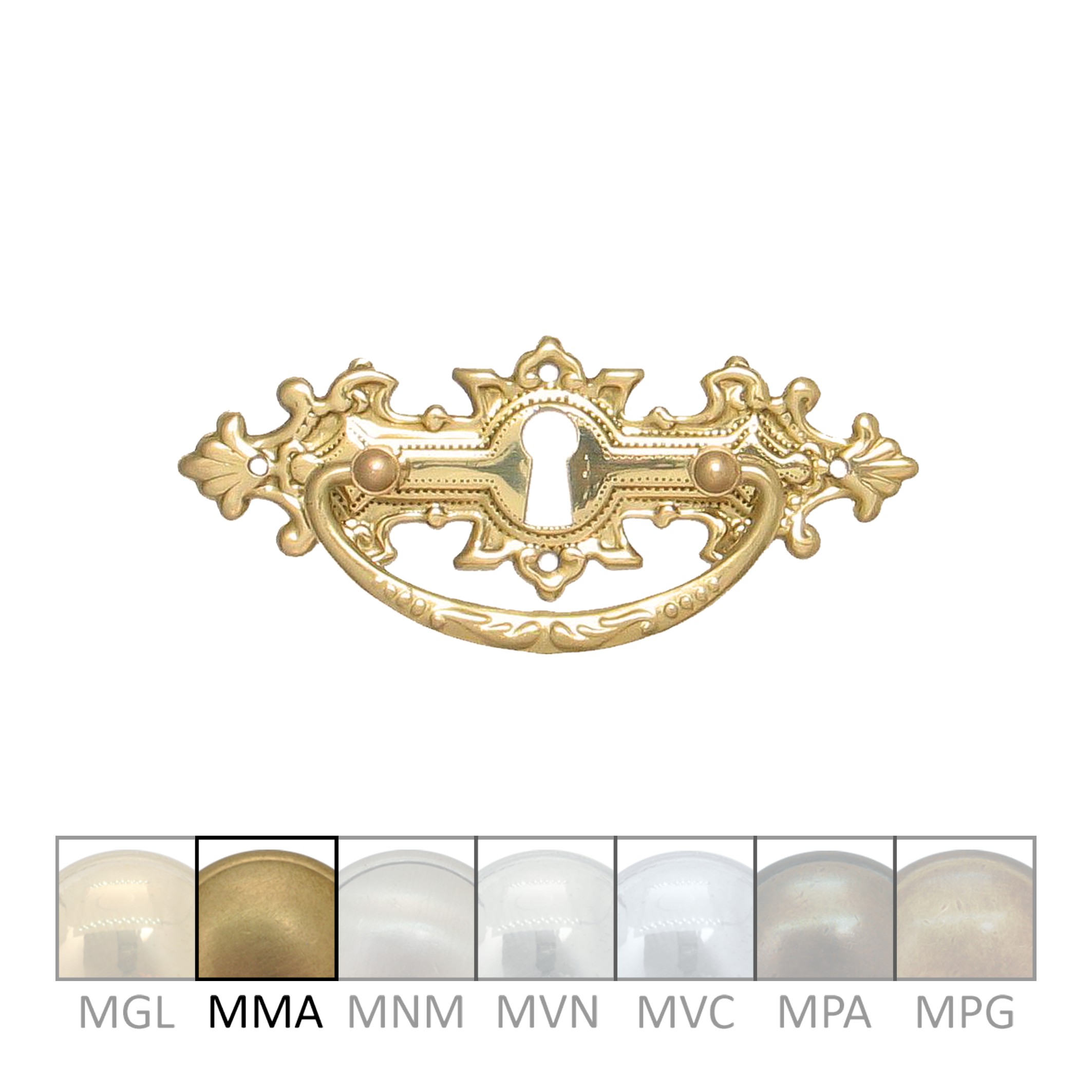Historismus Möbelschild geprägt Messing MMA 115 x 39mm mit Griff und Schlüsselloch Serie HI002 Bild1