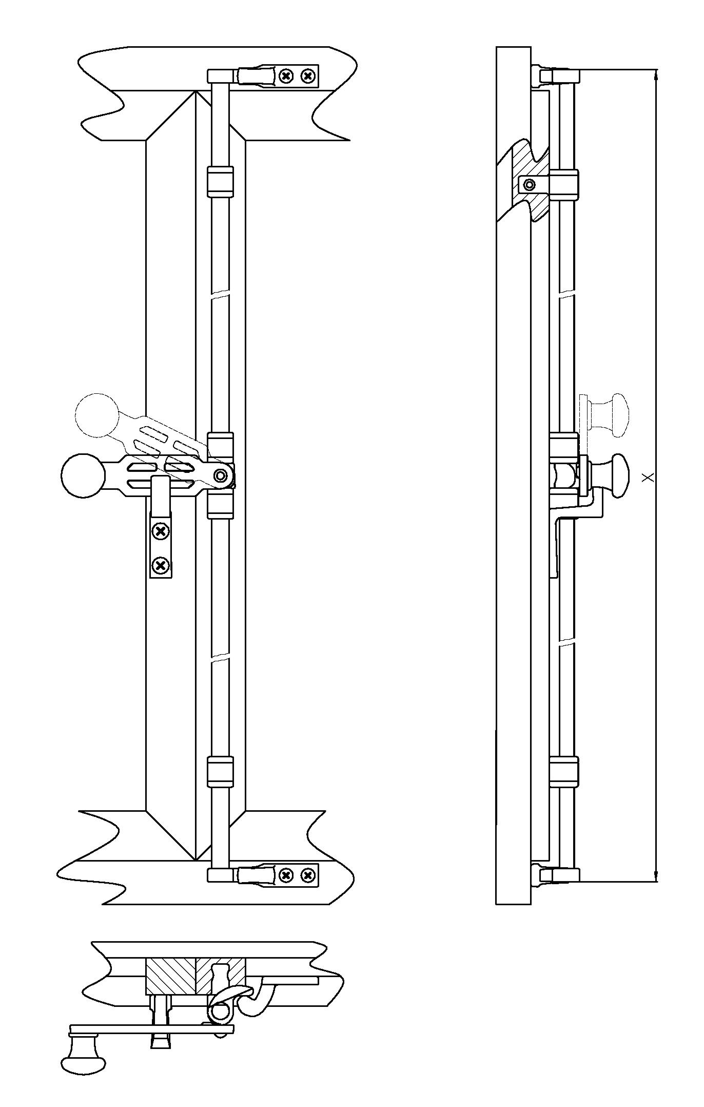 Osnabrücker Fensterdrehstange 2flg einwärts 1500mm, re Messing MGL Serie FD001 Bild2