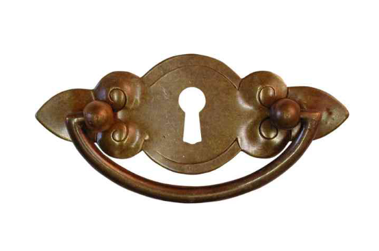 Barock Schlüsselschild 90 x 36mm mit Griff und Schlüsselloch, Messing MPG Serie BA024 Bild1
