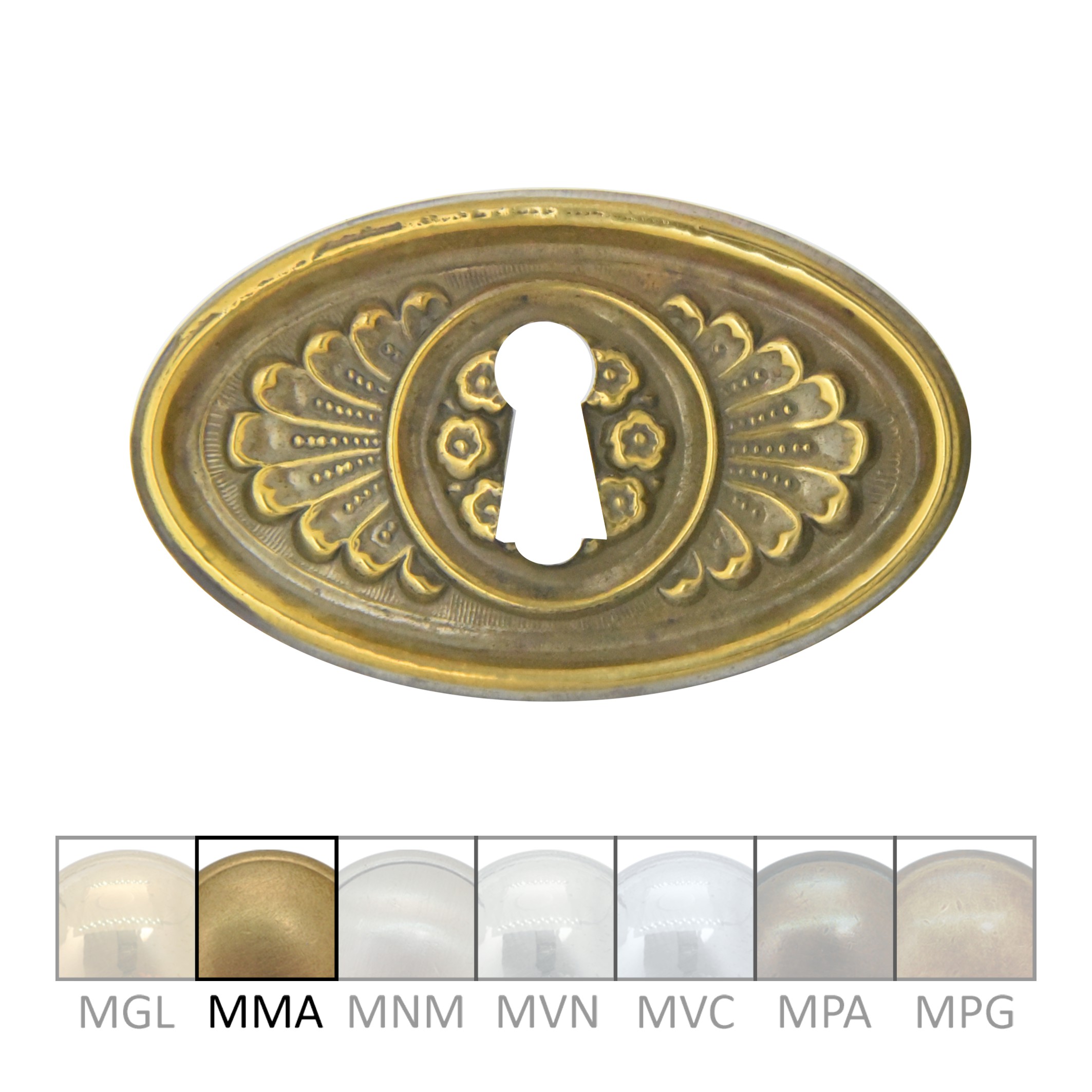 Klassizismus Möbelschild geprägt Messing MMA 78x46mm mit Schlüsselloch Serie KL068 Bild1