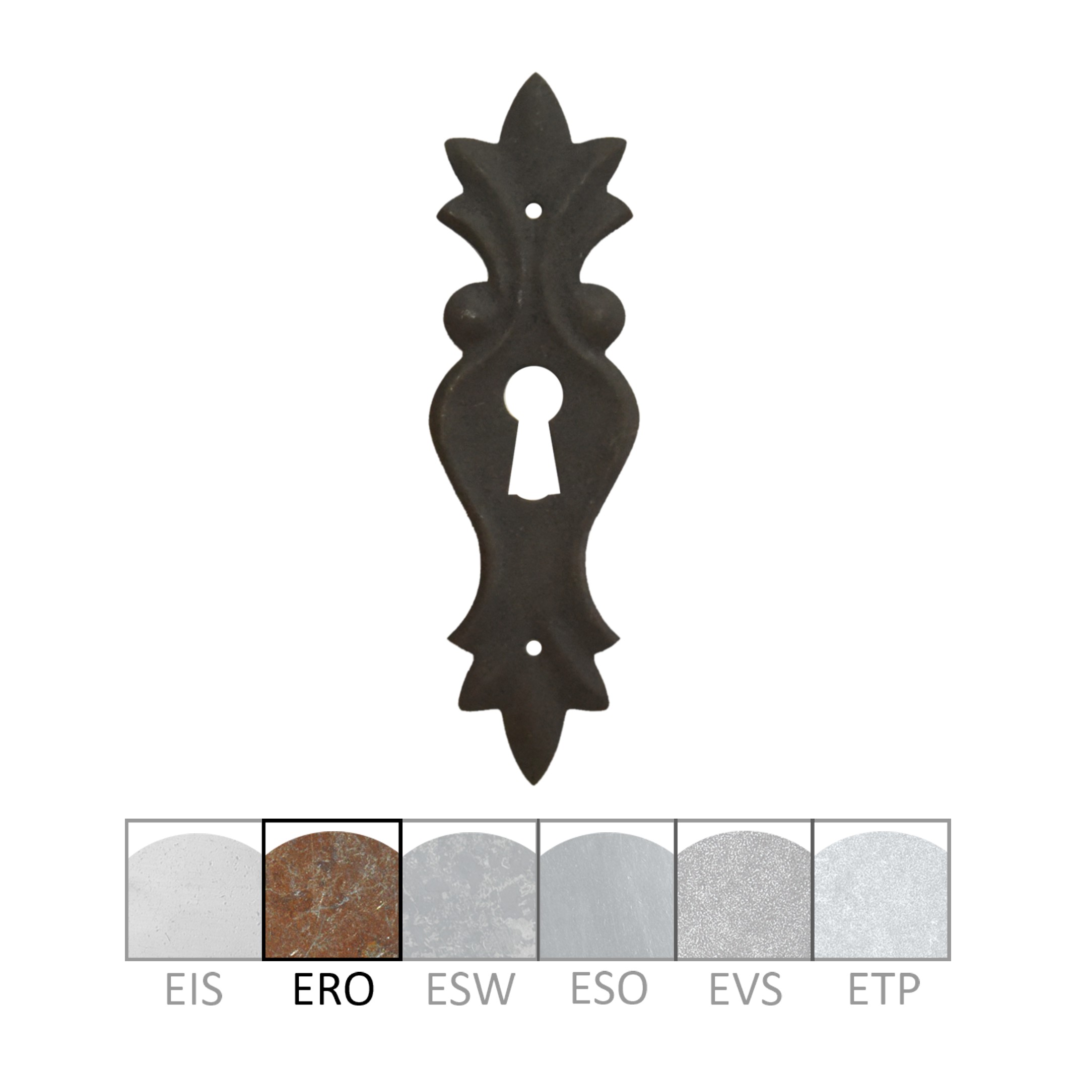 Barock Schlüsselschild 100 x 30mm mit Schlüsselloch, Eisen rostig Serie BA006 Bild1