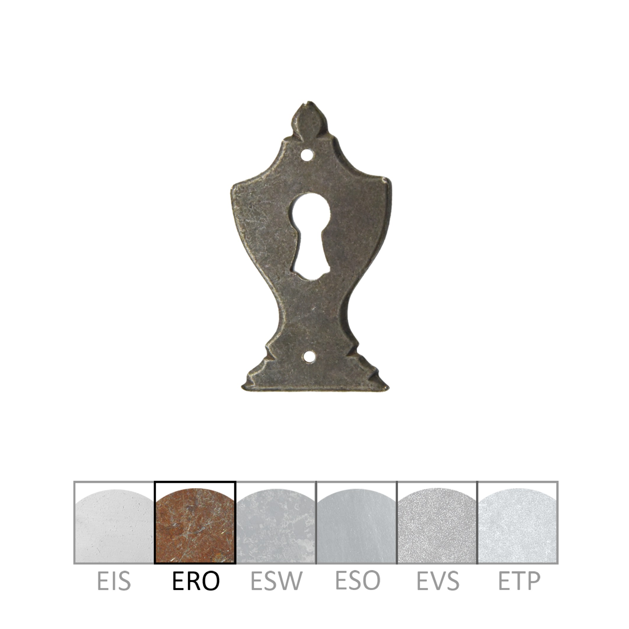 Klassizismus Möbelschild Eisen gerostet ERO 35x63mm mit Schlüsselloch Serie KL115 Bild1