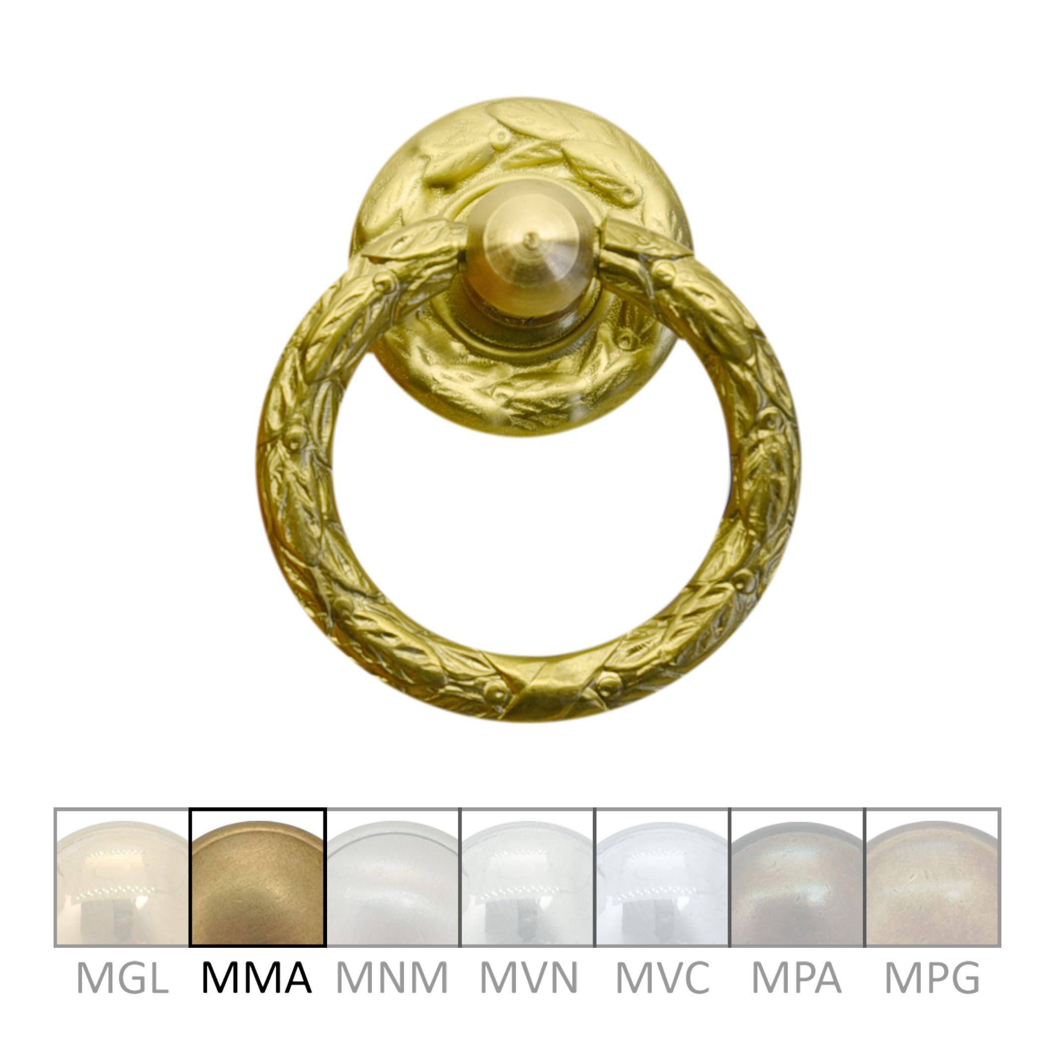 Klassizismus Ring mit Rosette und Kloben D40mm mit Griff Messing matt D40mm mit Griff Serie KL002 Bild1
