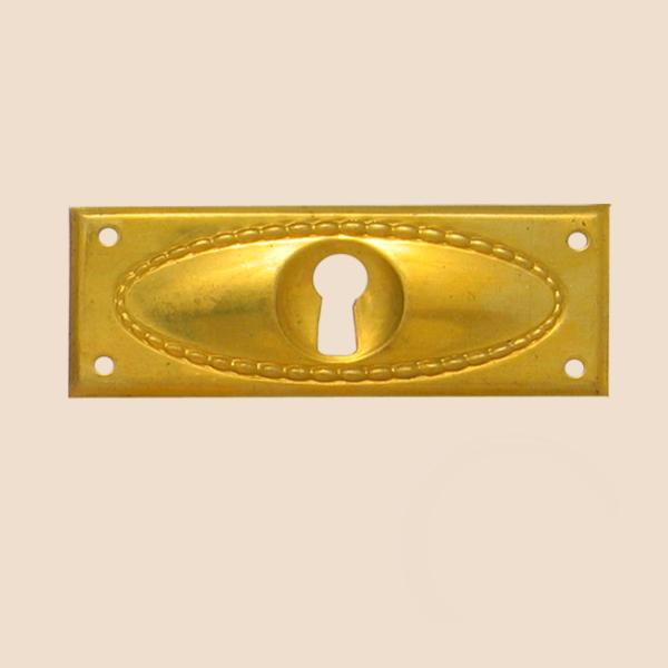Jugendstil Möbelschild geprägt Messing MPG 70 x 28mm mit Schlüsselloch Serie JU018 Bild1