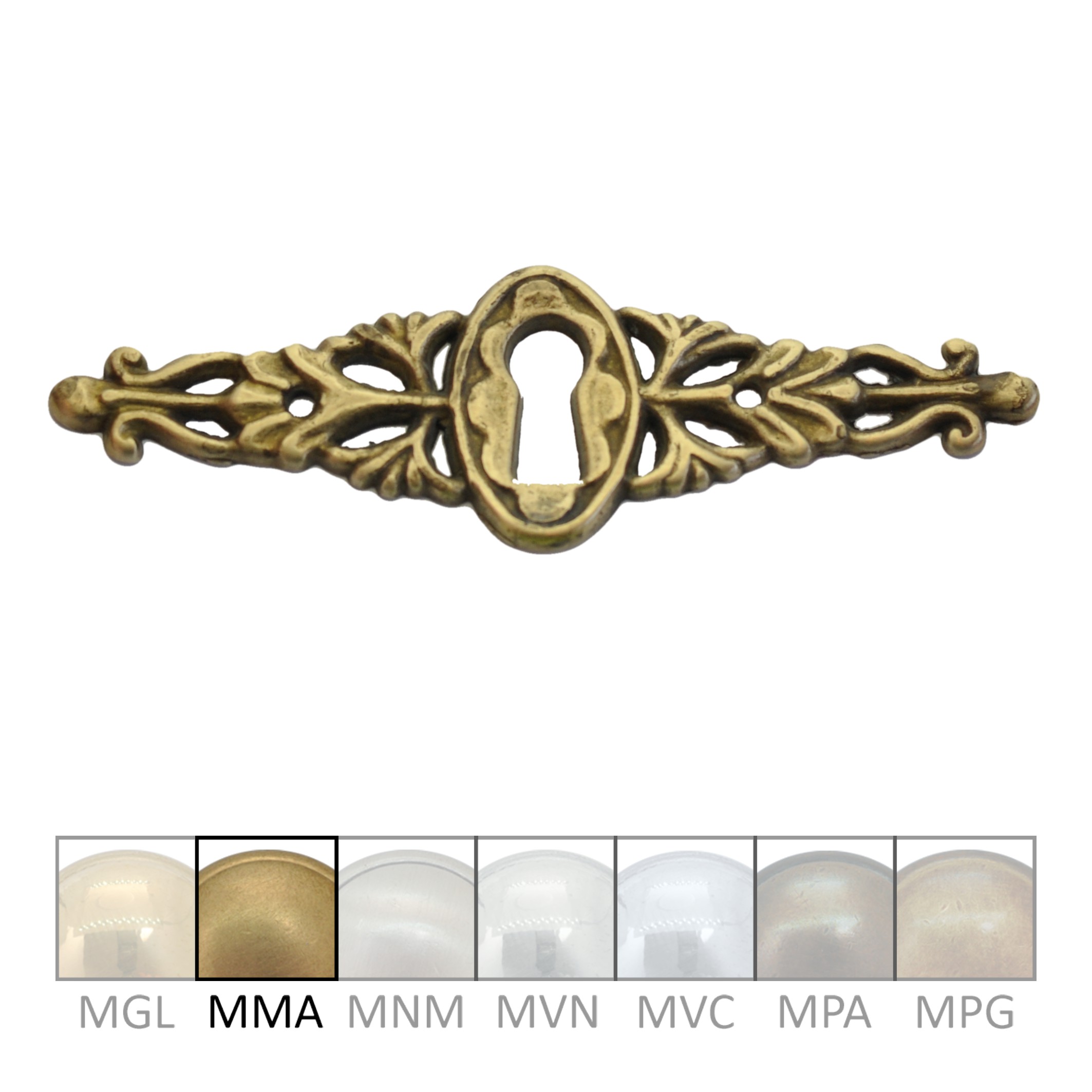 Klassizismus Möbelschild geprägt Messing MMA 97x28mm mit Schlüsselloch Serie KL012 Bild1