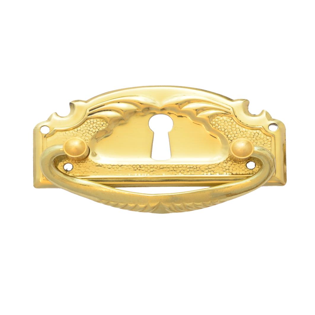 Jugendstil Möbelschild geprägt Messing MGL 68 x 33mm mit Griff und Schlüsselloch Serie JU016 Bild1
