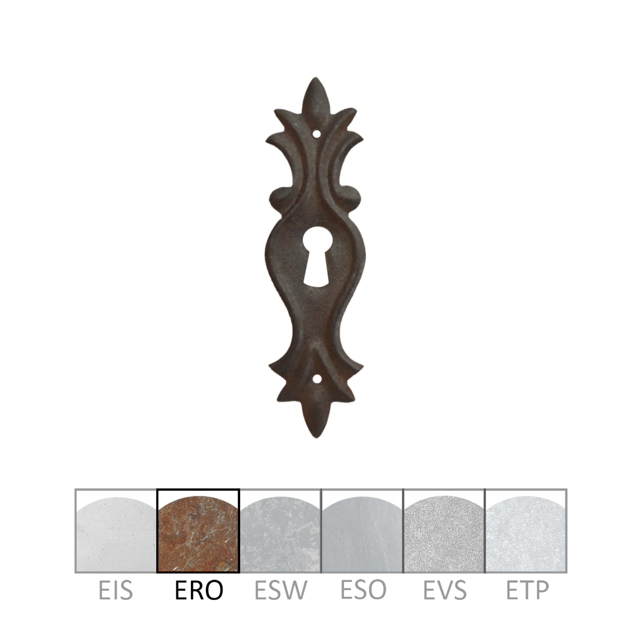 Barock Schlüsselschild 85 x 25mm mit Schlüsselloch, Eisen rostig Serie BA006 Bild1