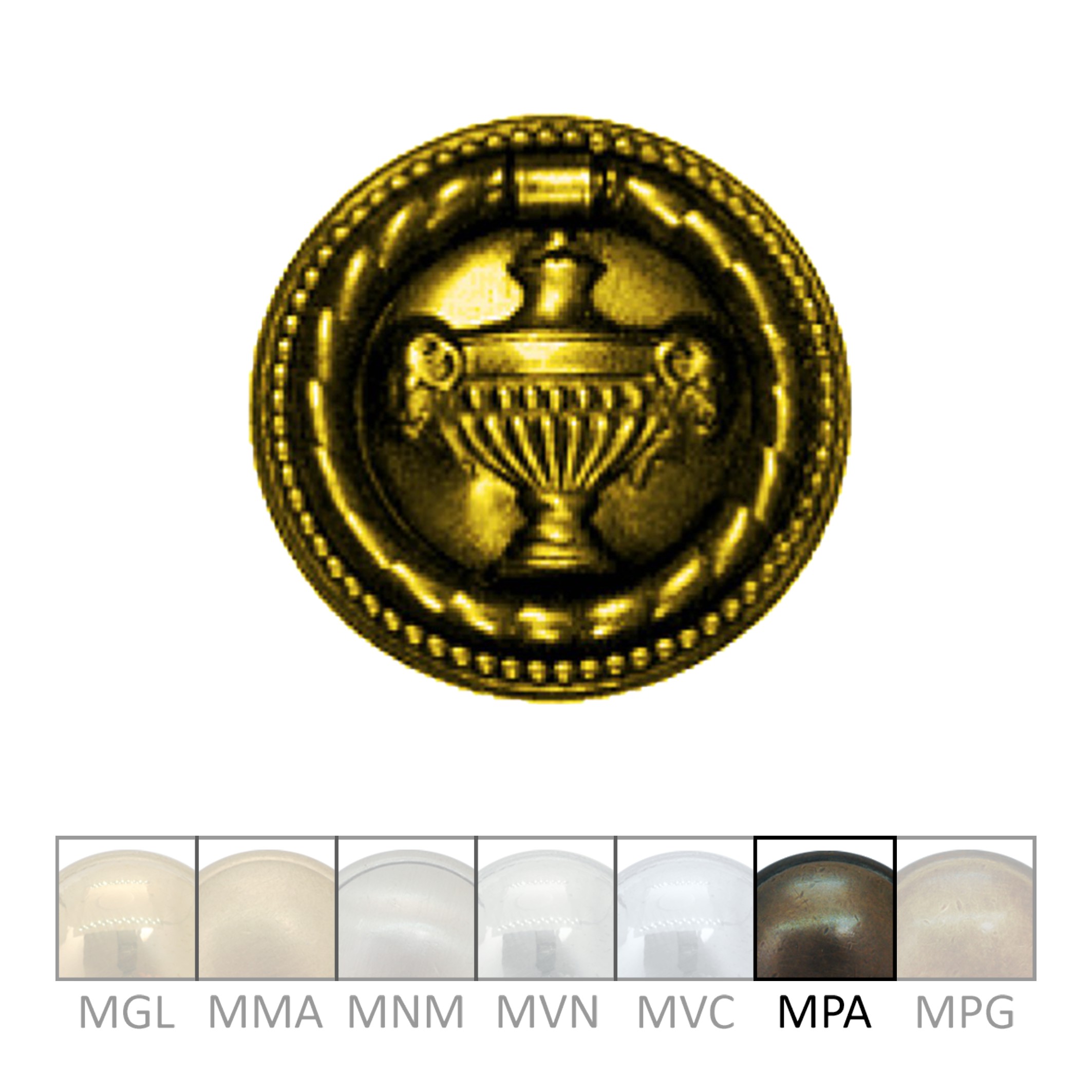 Klassizismus Möbelschild geprägt Messing MPA D50mm Griff Serie KL085 Bild1