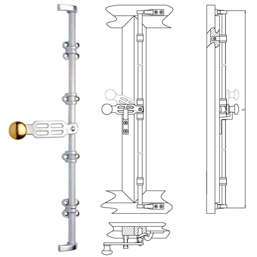 Holsteiner Fensterdrehstange 2flg einwärts 1500mm, re Messing MGL Serie FD011 Bild1