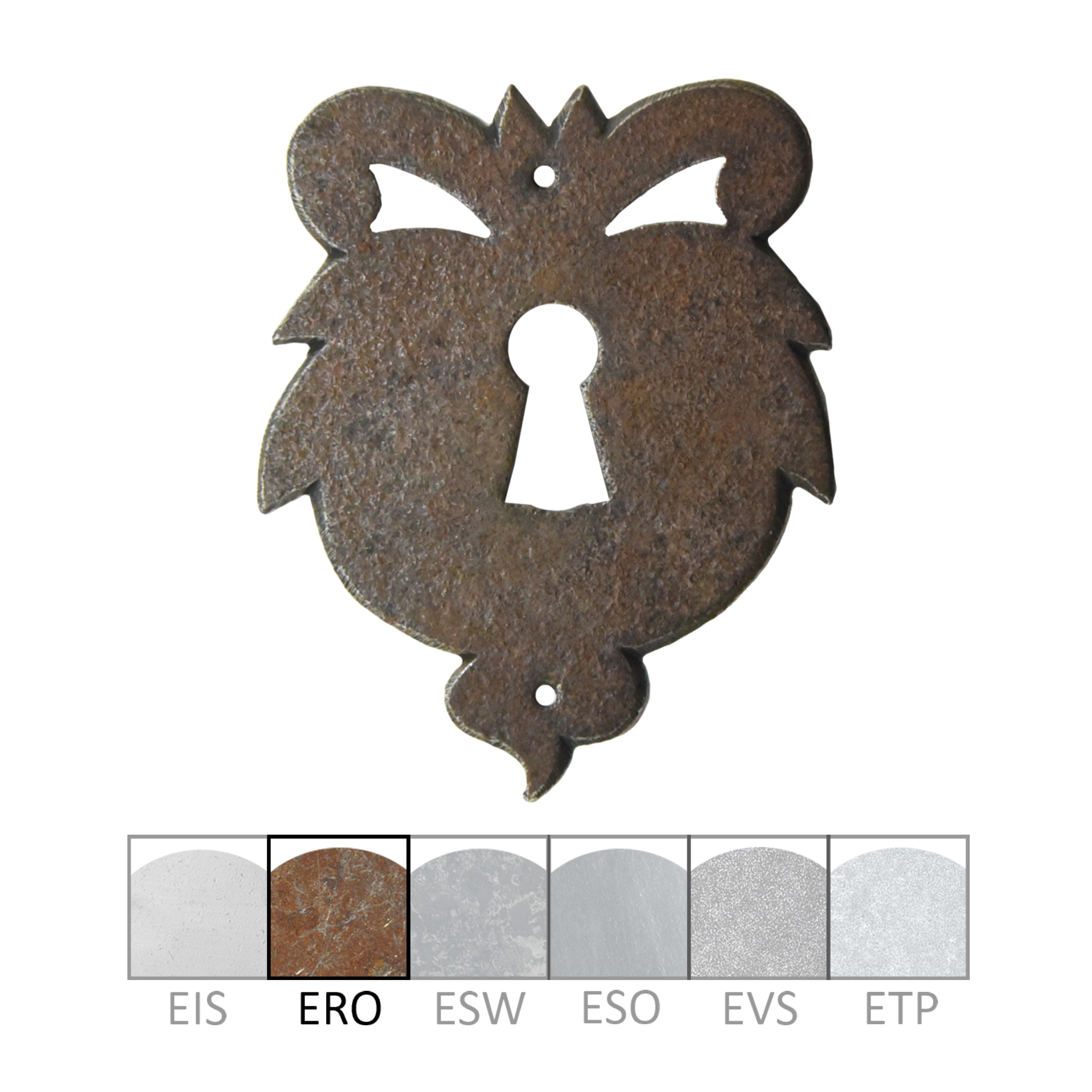 Klassizismus Möbelschild Eisen gerostet ERO 68x85mm mit Schlüsselloch Serie KL112 Bild1