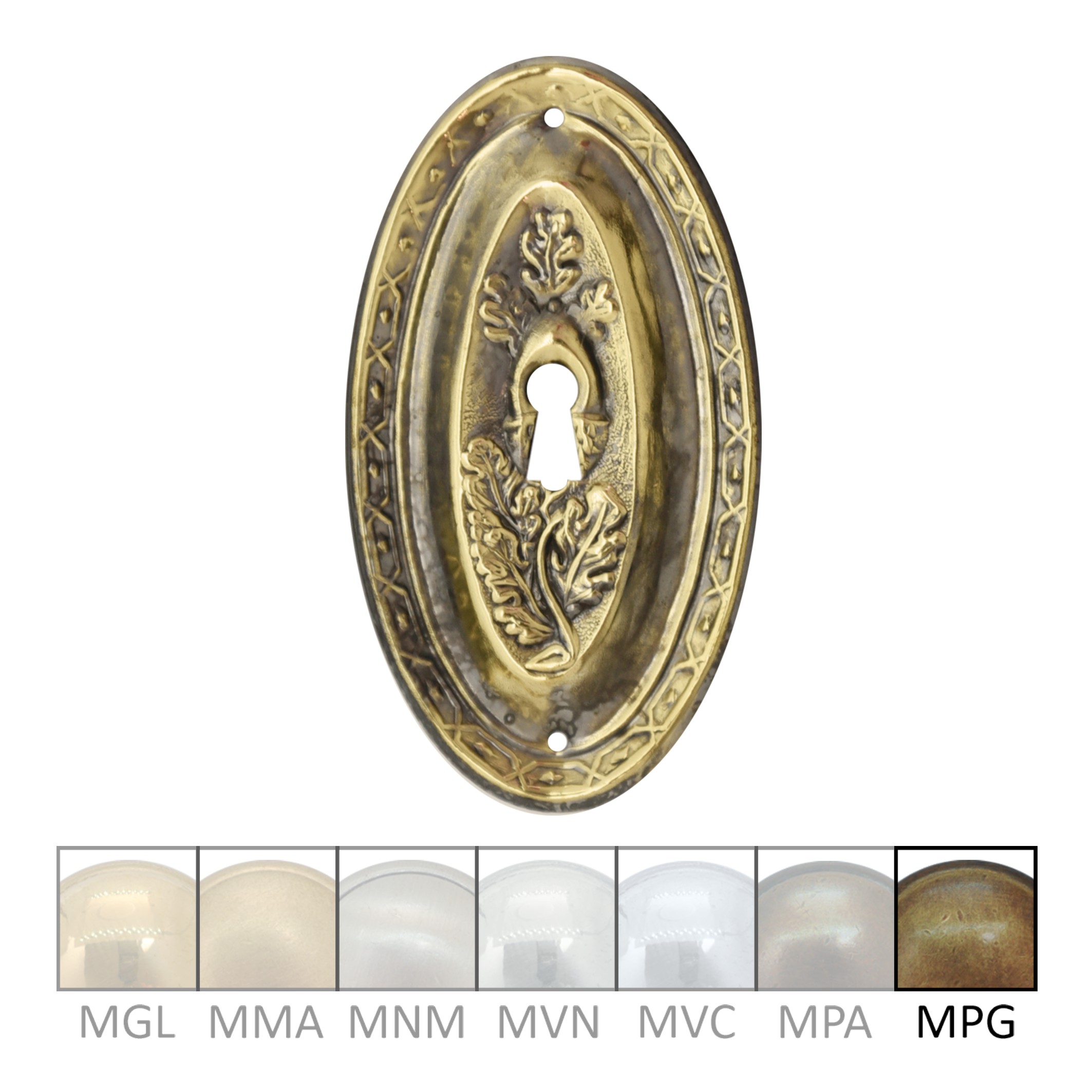 Klassizismus Möbelschild geprägt Messing MPG 51x92mm mit Schlüsselloch Serie KL106 Bild1