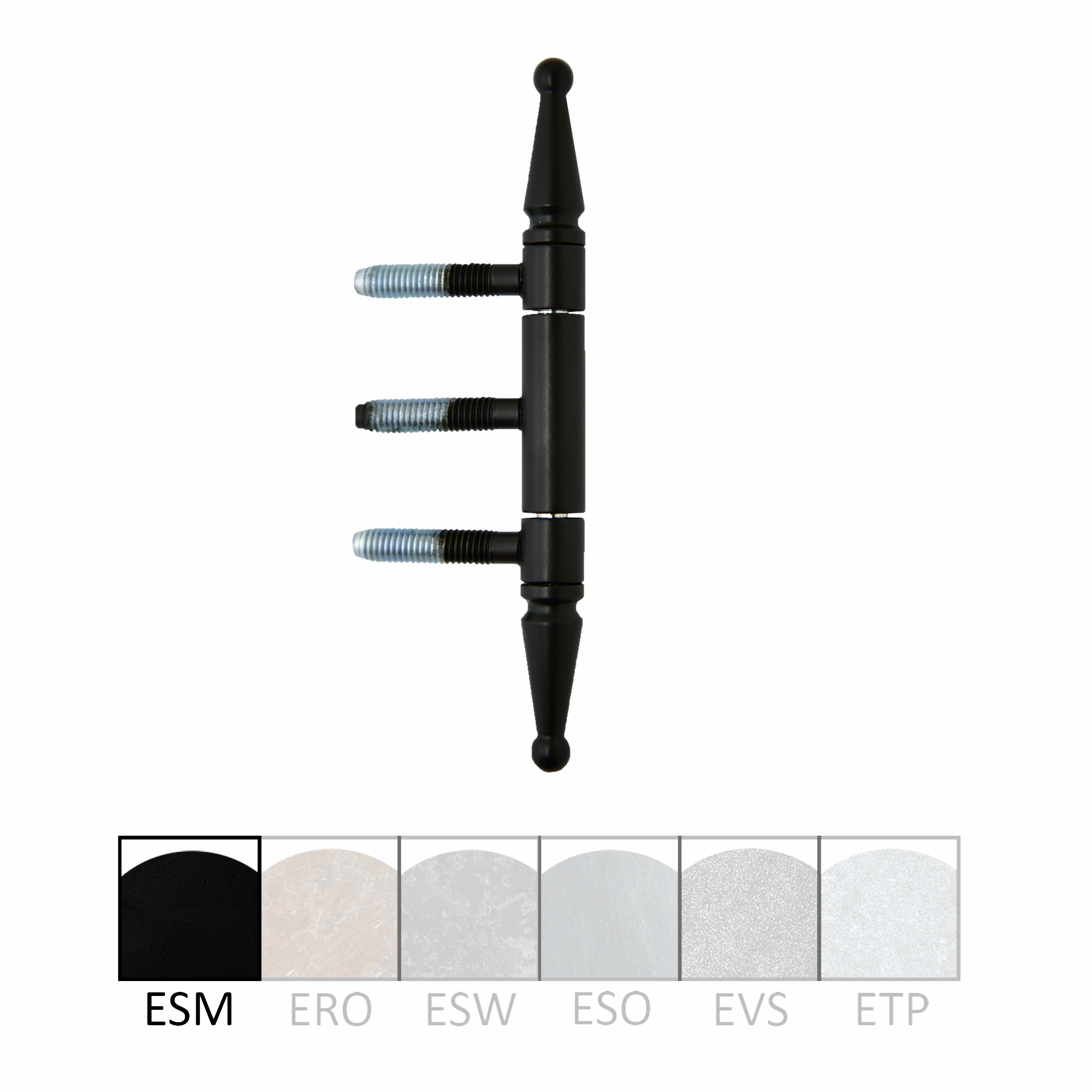 Einbohrband 143mm, Rolle 13mm, Eisen schwarz matt, Denkmalzierkopf Serie EB098 Bild1