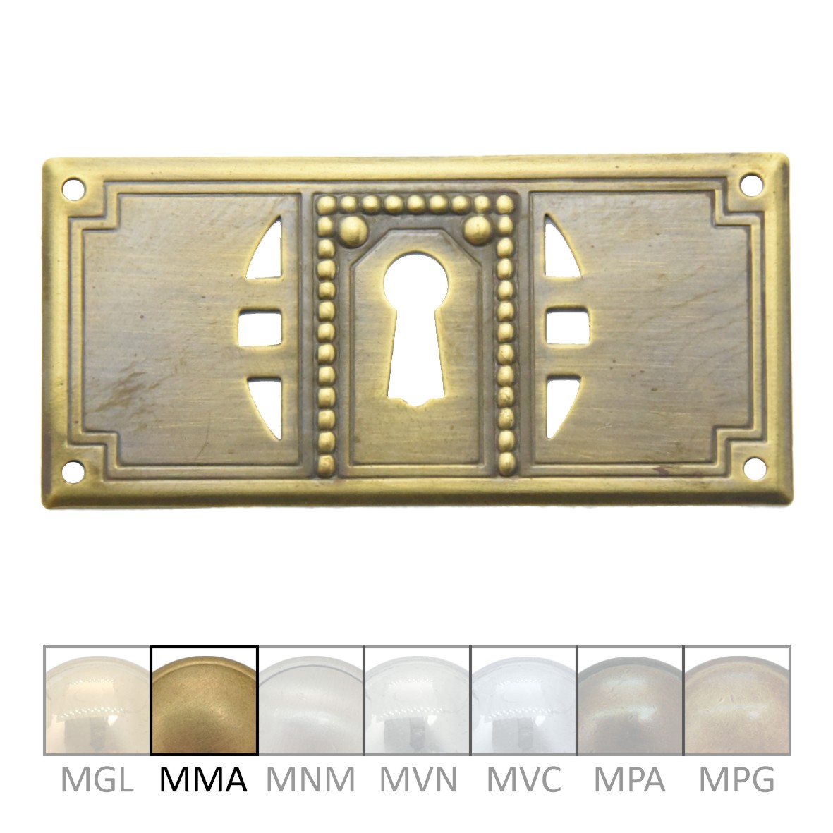 Jugendstil Möbelschild geprägt Messing MMA 85 x 40mm mit Schlüsselloch Serie JU024 Bild1