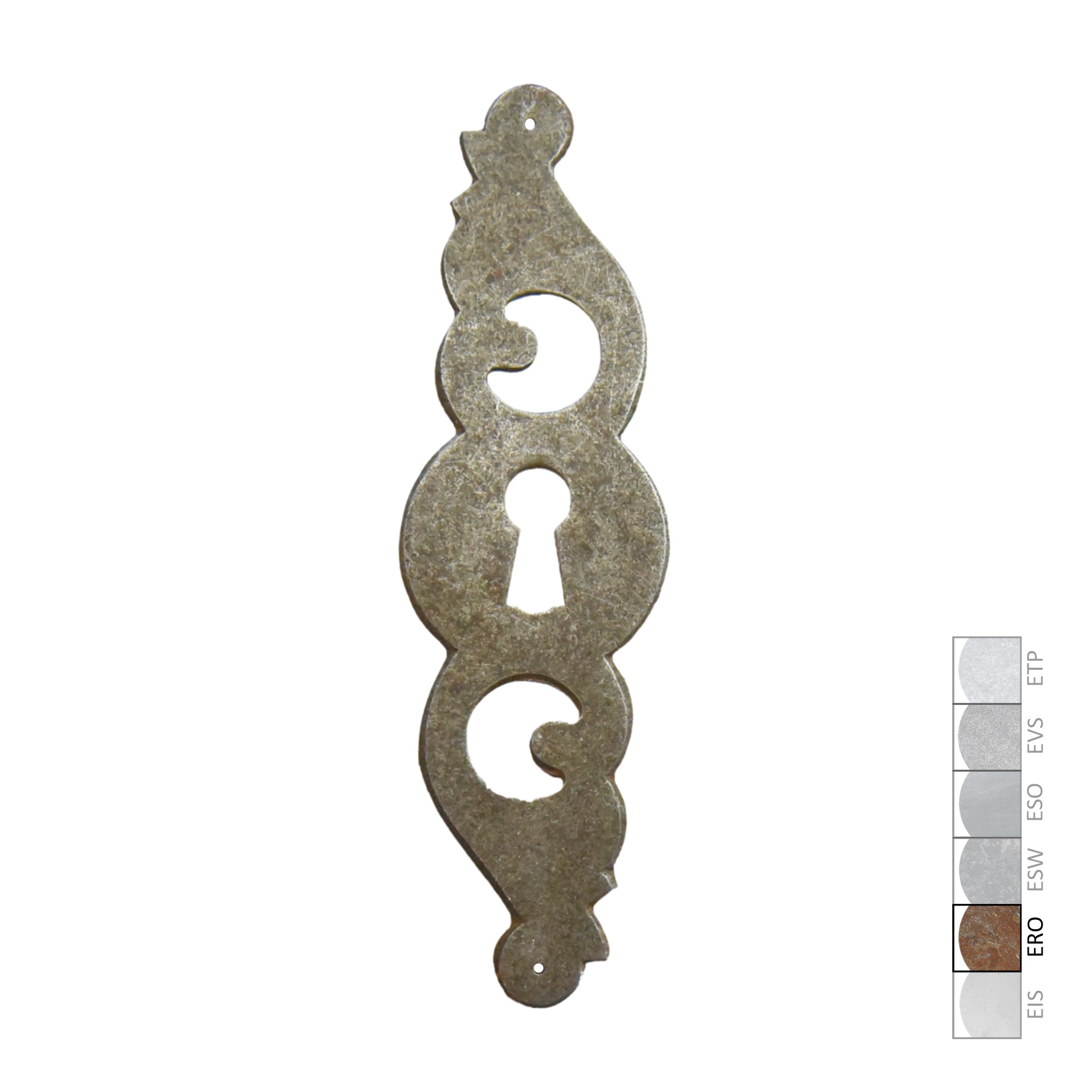 Barock Schlüsselschild 125 x 40mm mit Schlüsselloch, Eisen rostig Serie BA013 Bild1