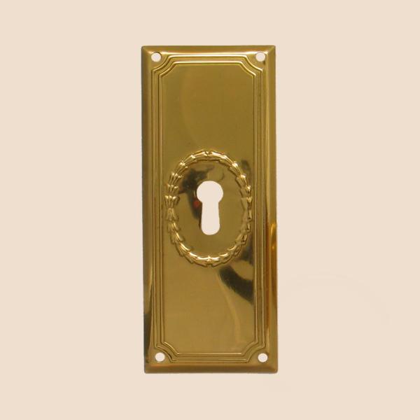 Jugendstil Möbelschild Messing MGL 38 x 100mm mit Schlüsselloch Serie JU003 Bild1
